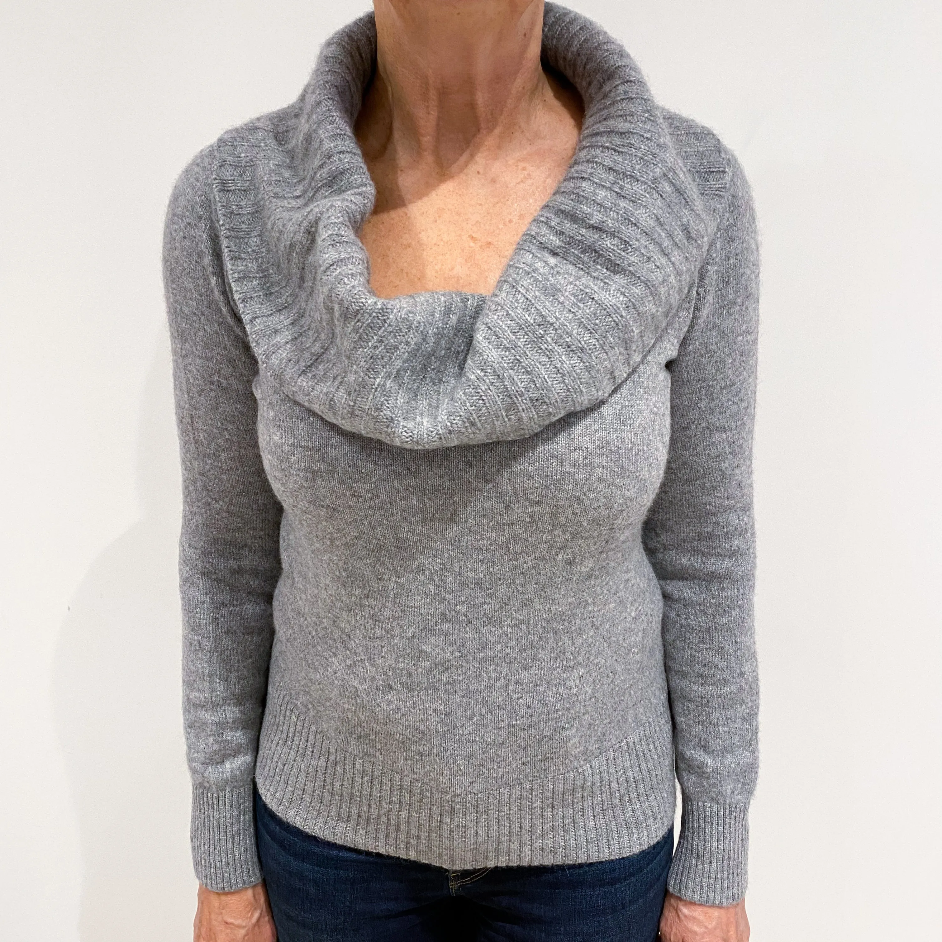 Ash Grey Chunky Cashmere Cowl Neck Jumper Medium