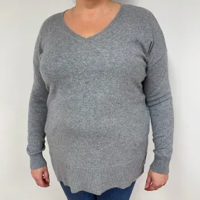Ash Grey Longline Cashmere V-Neck Jumper Extra Large