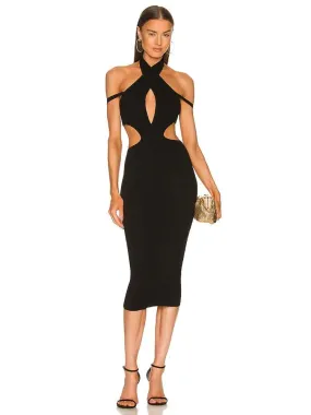Black Bodycon Off Shoulder Solid Midi Dress