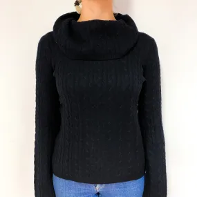 Black Cable Cashmere Cowl Neck Jumper Small