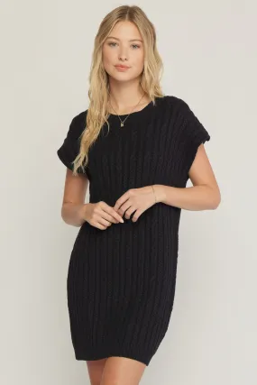 Black Cable Knit Sweater Dress