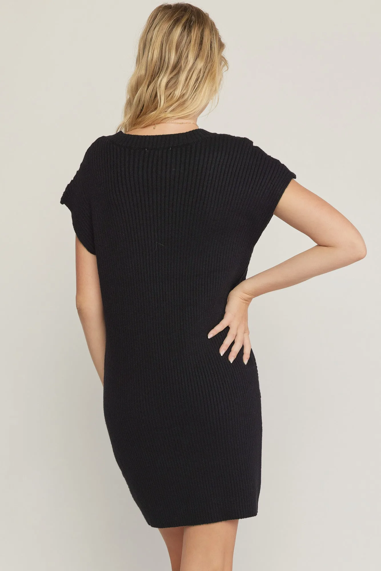 Black Cable Knit Sweater Dress