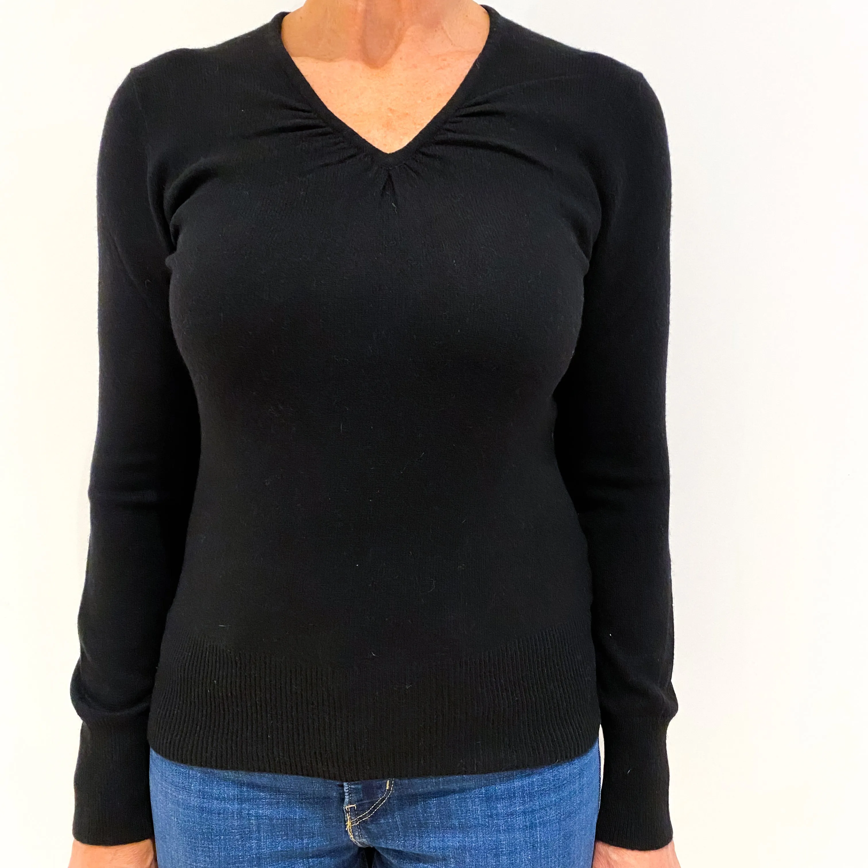 Black Cashmere Gathered V-Neck Jumper Medium