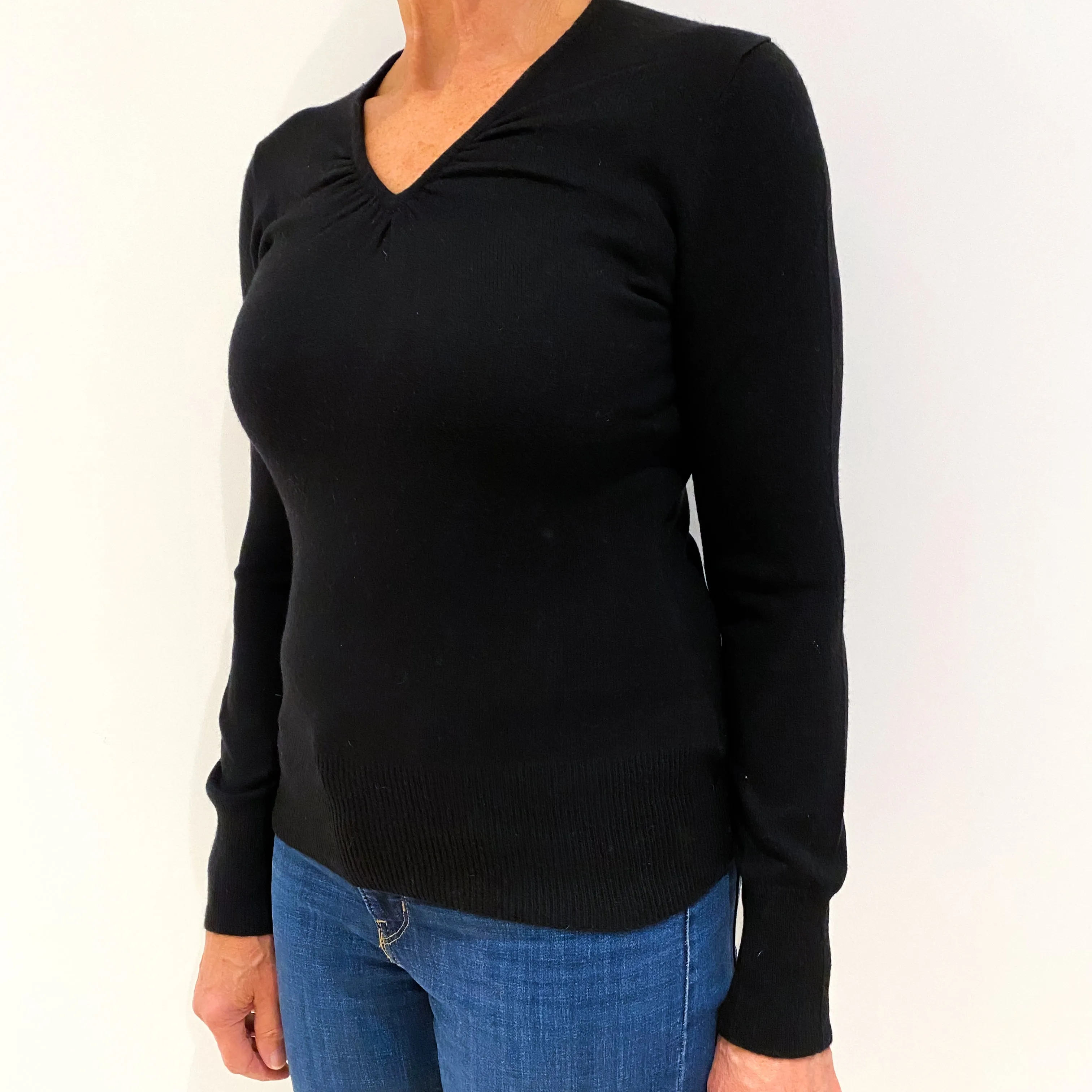 Black Cashmere Gathered V-Neck Jumper Medium
