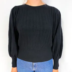 Black Chunky Rib Cashmere Crew Neck Jumper Small