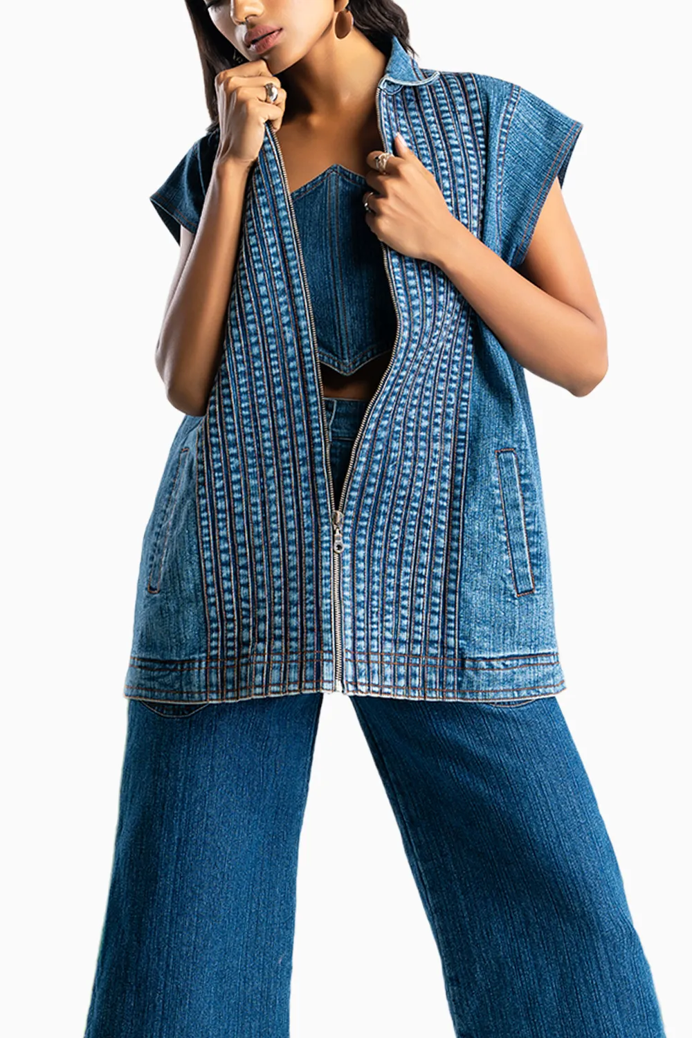 Blue Acid Wash Stripper Denim Co-ord Set