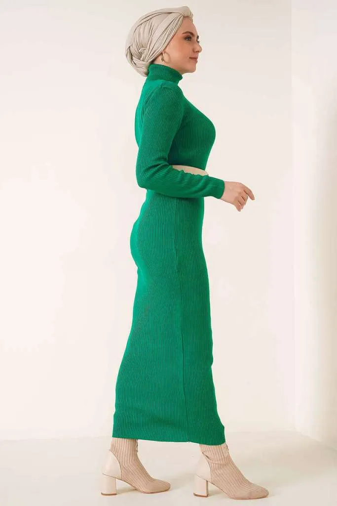 BNG Women Ribbed Long Sweater Dress Green - Clermont
