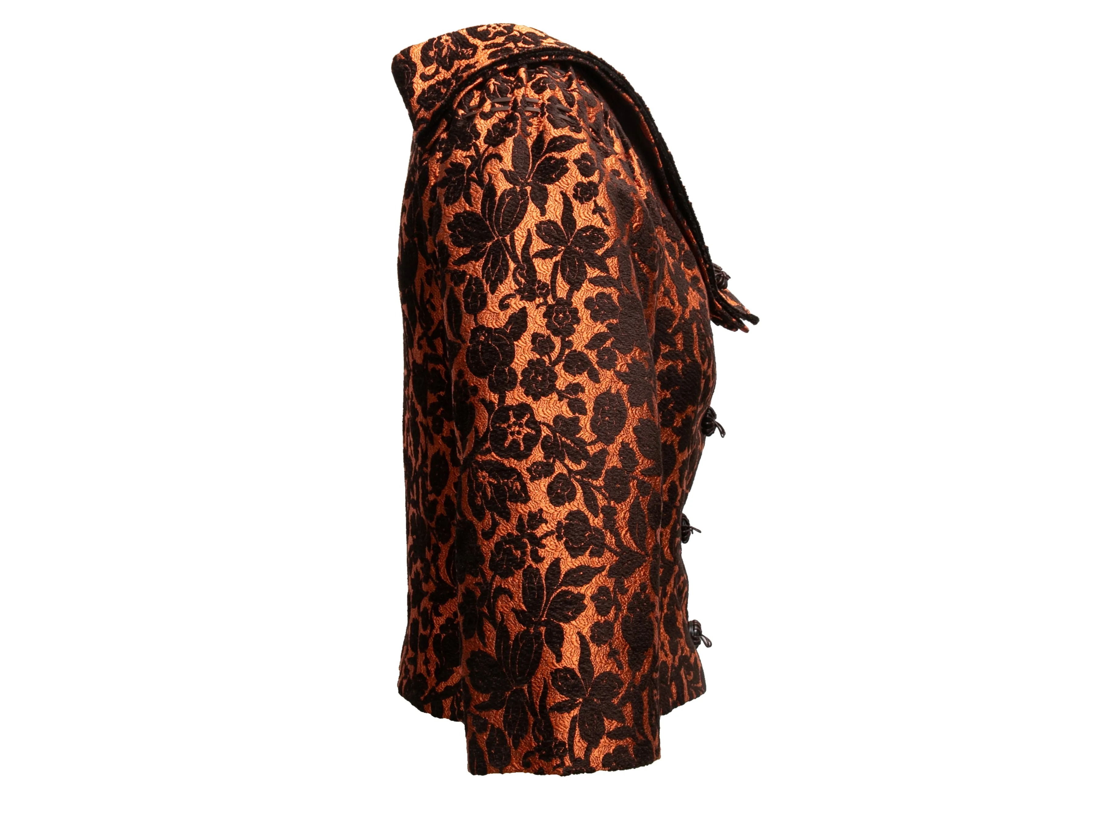Burnt Orange & Black Carolina Herrera Brocade Evening Jacket Size US 6