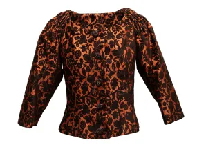 Burnt Orange & Black Carolina Herrera Brocade Evening Jacket Size US 6