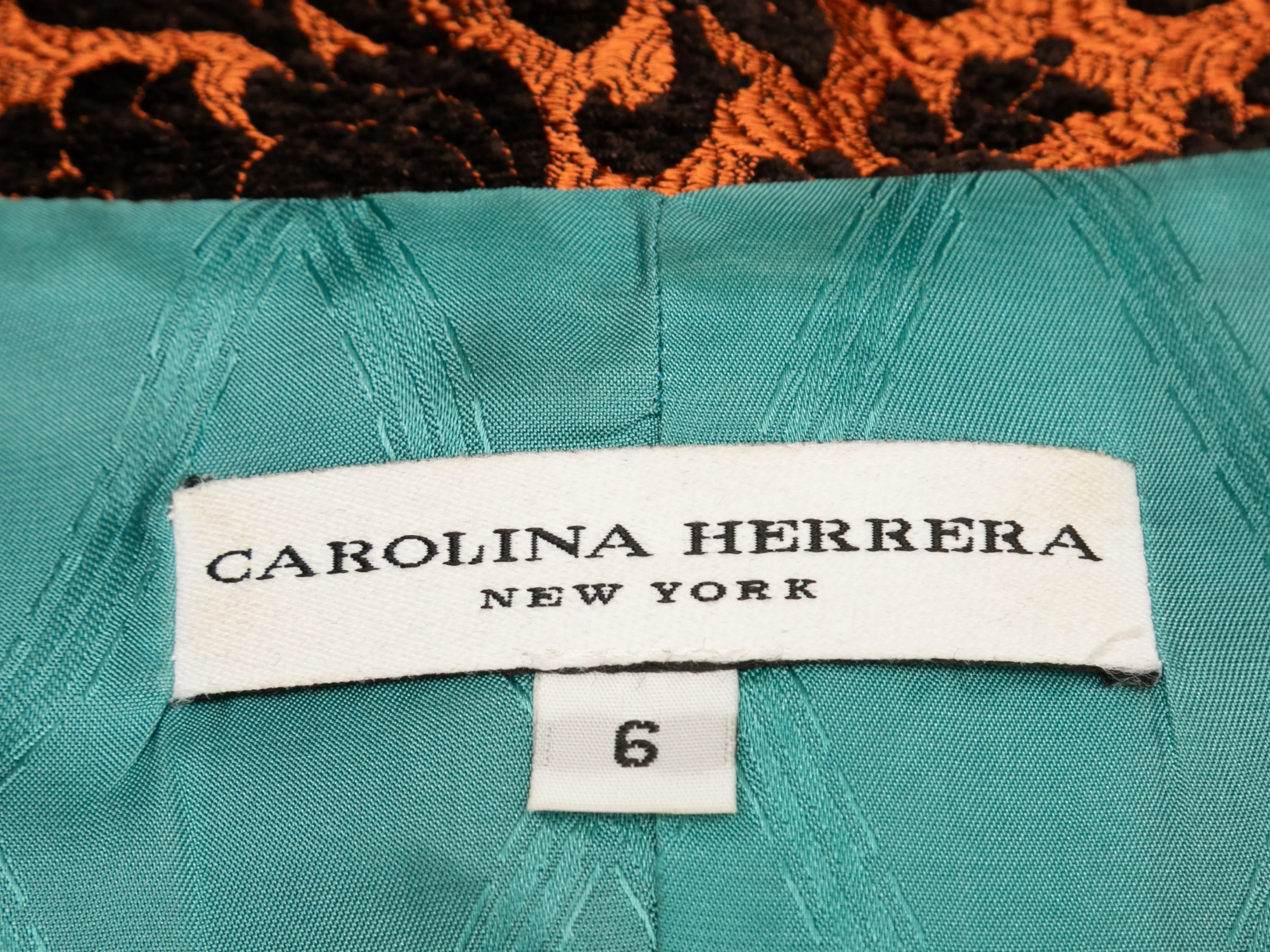 Burnt Orange & Black Carolina Herrera Brocade Evening Jacket Size US 6