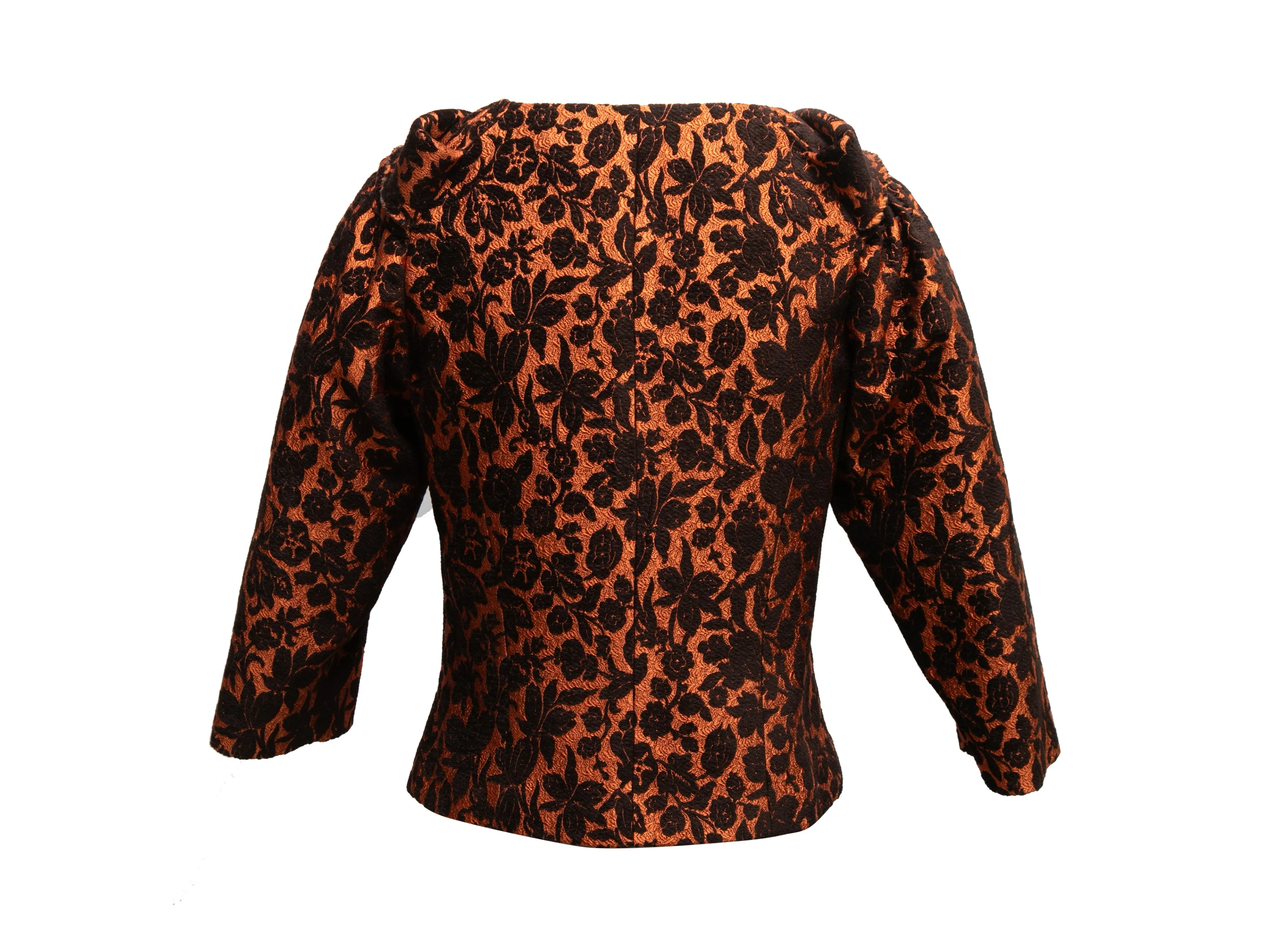 Burnt Orange & Black Carolina Herrera Brocade Evening Jacket Size US 6