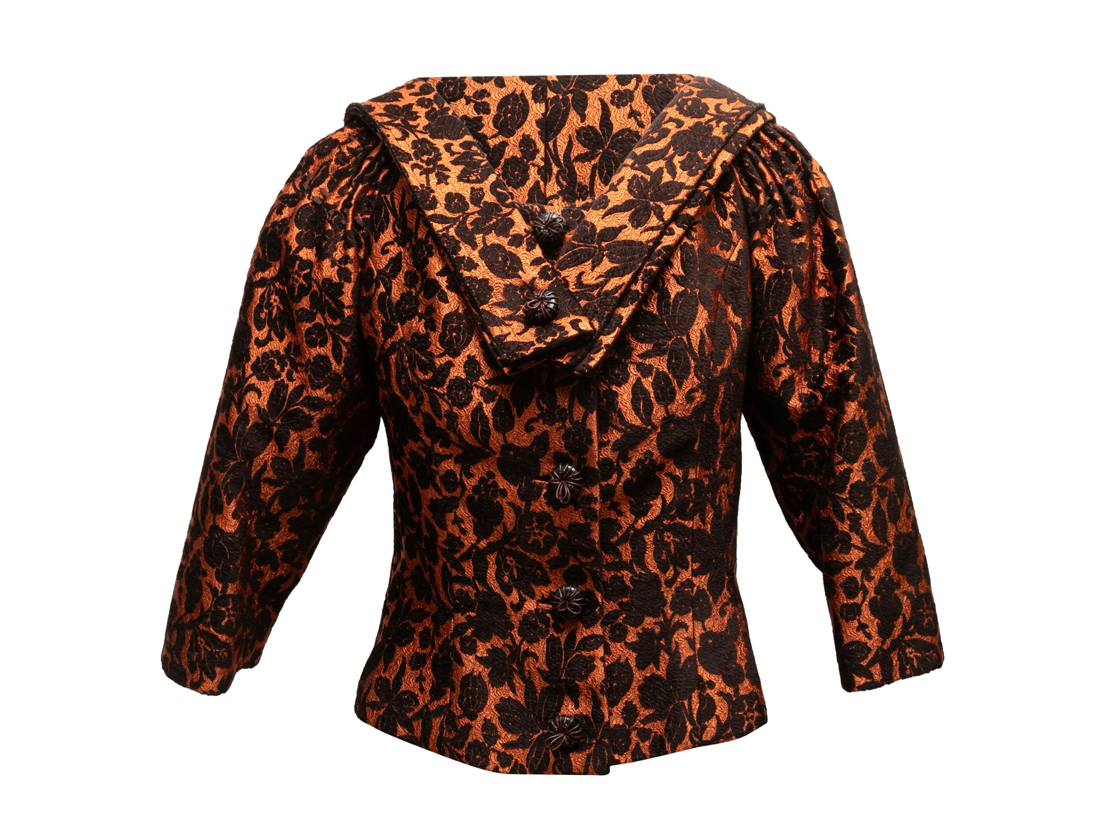 Burnt Orange & Black Carolina Herrera Brocade Evening Jacket Size US 6