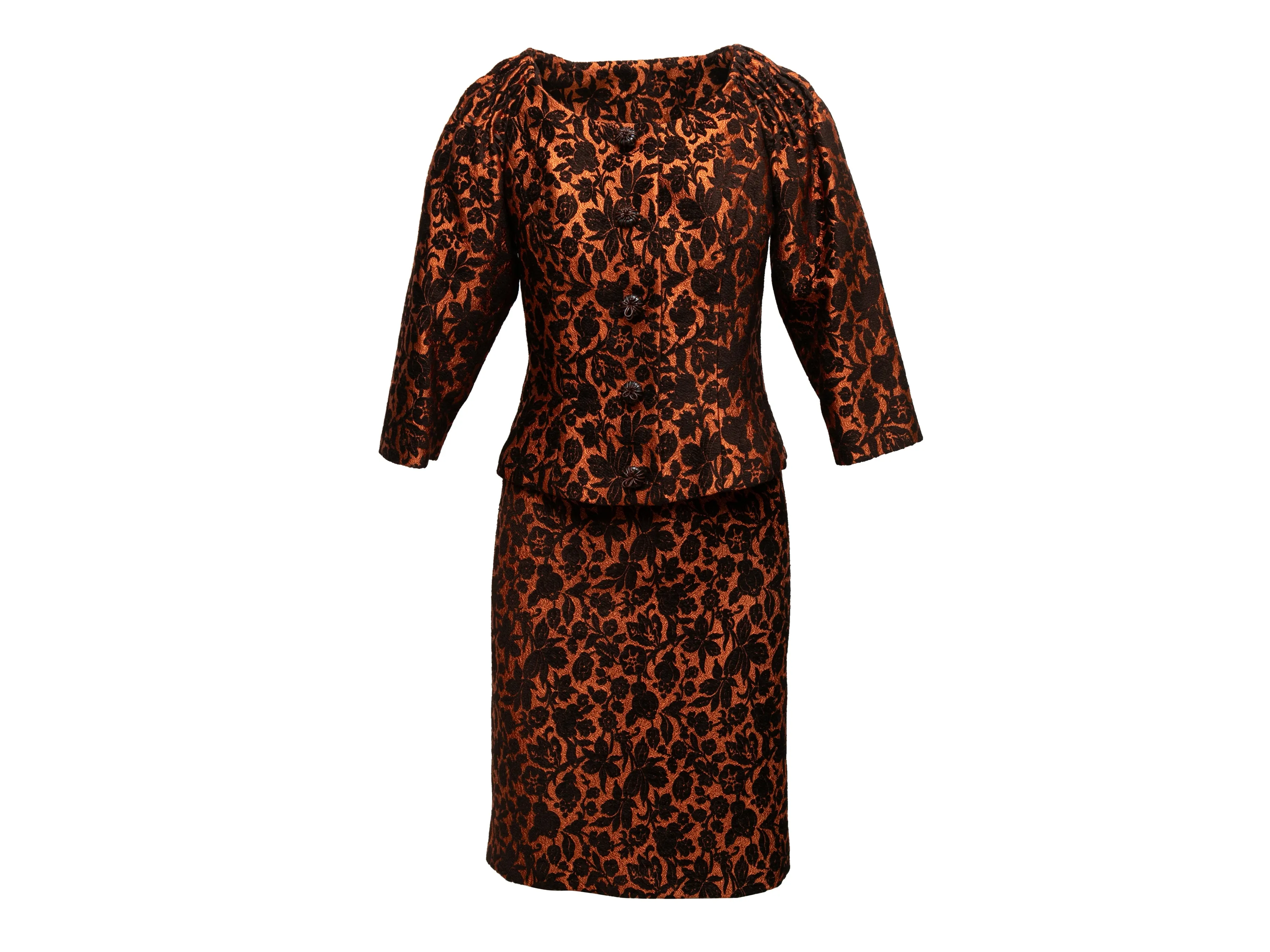 Burnt Orange & Black Carolina Herrera Brocade Evening Jacket Size US 6