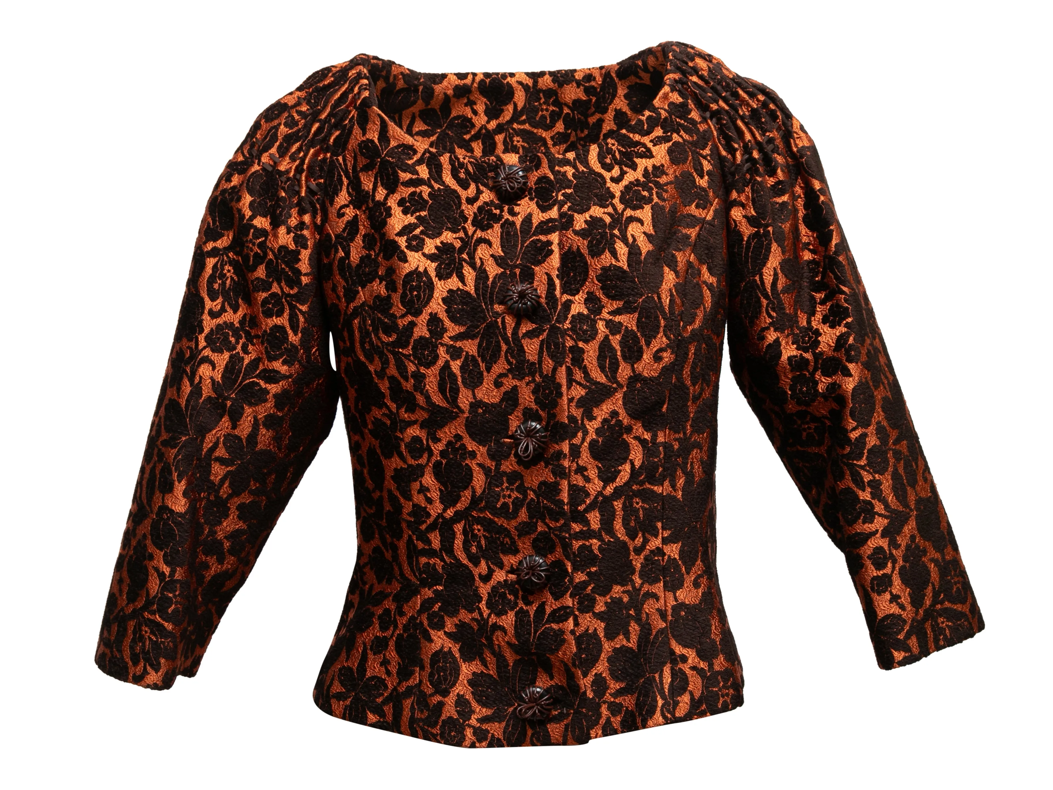 Burnt Orange & Black Carolina Herrera Brocade Evening Jacket Size US 6