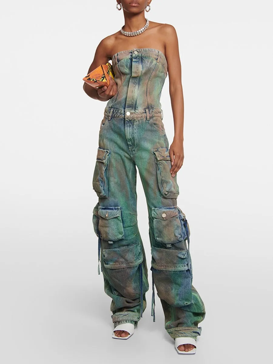 Cargo Strapless High Waist Wide Leg Jumpsuit