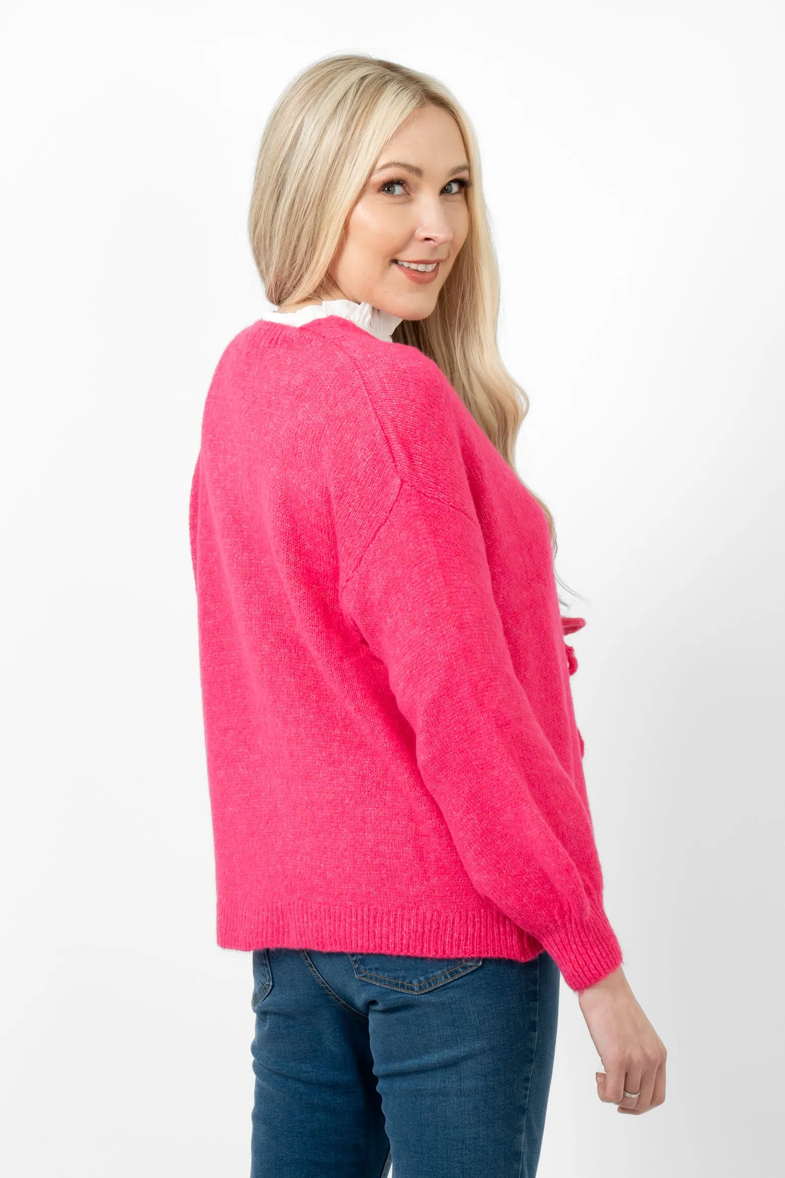 Cassidy Tie Front Wool Blend Cardigan - Fuchsia