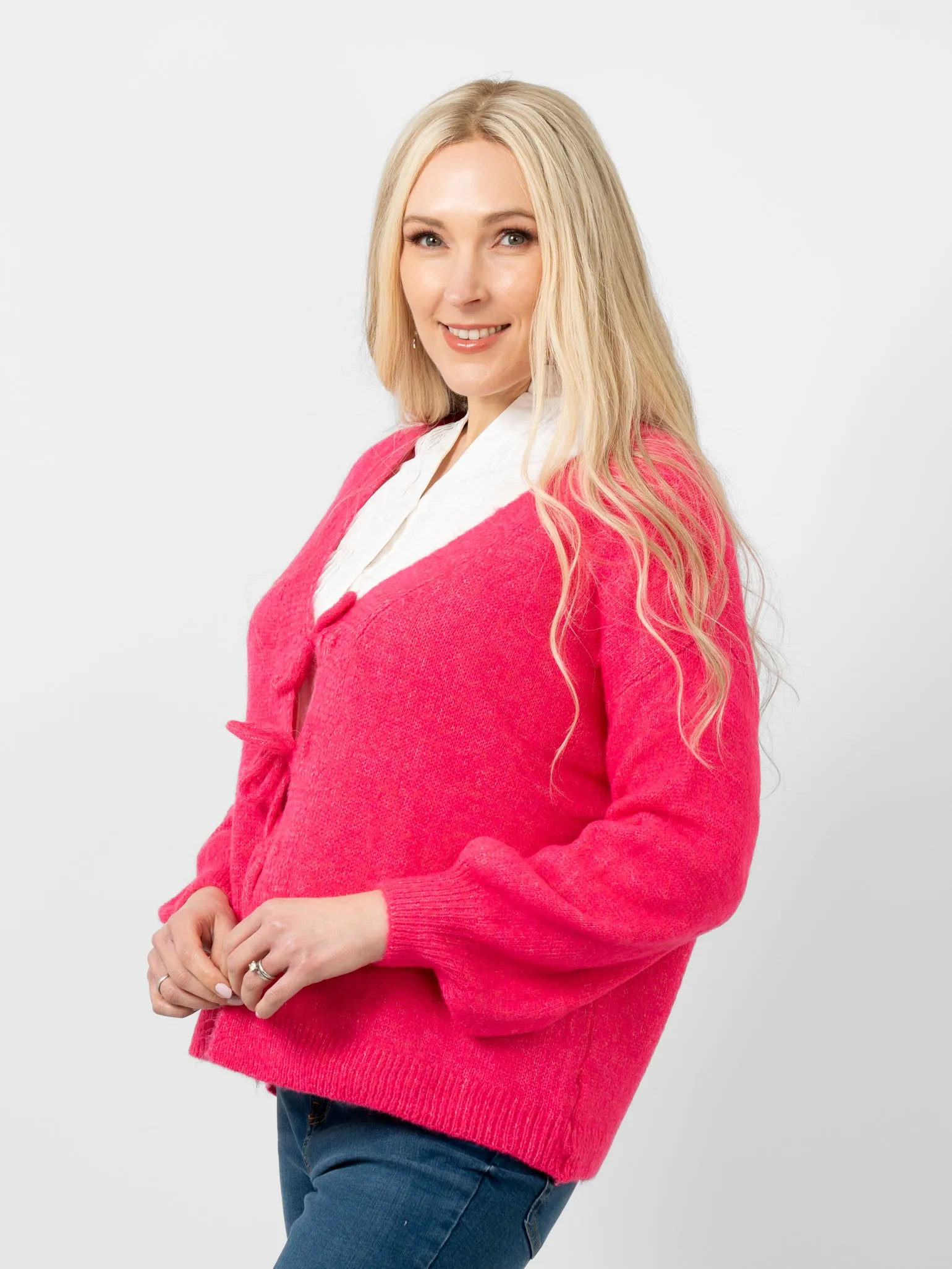 Cassidy Tie Front Wool Blend Cardigan - Fuchsia