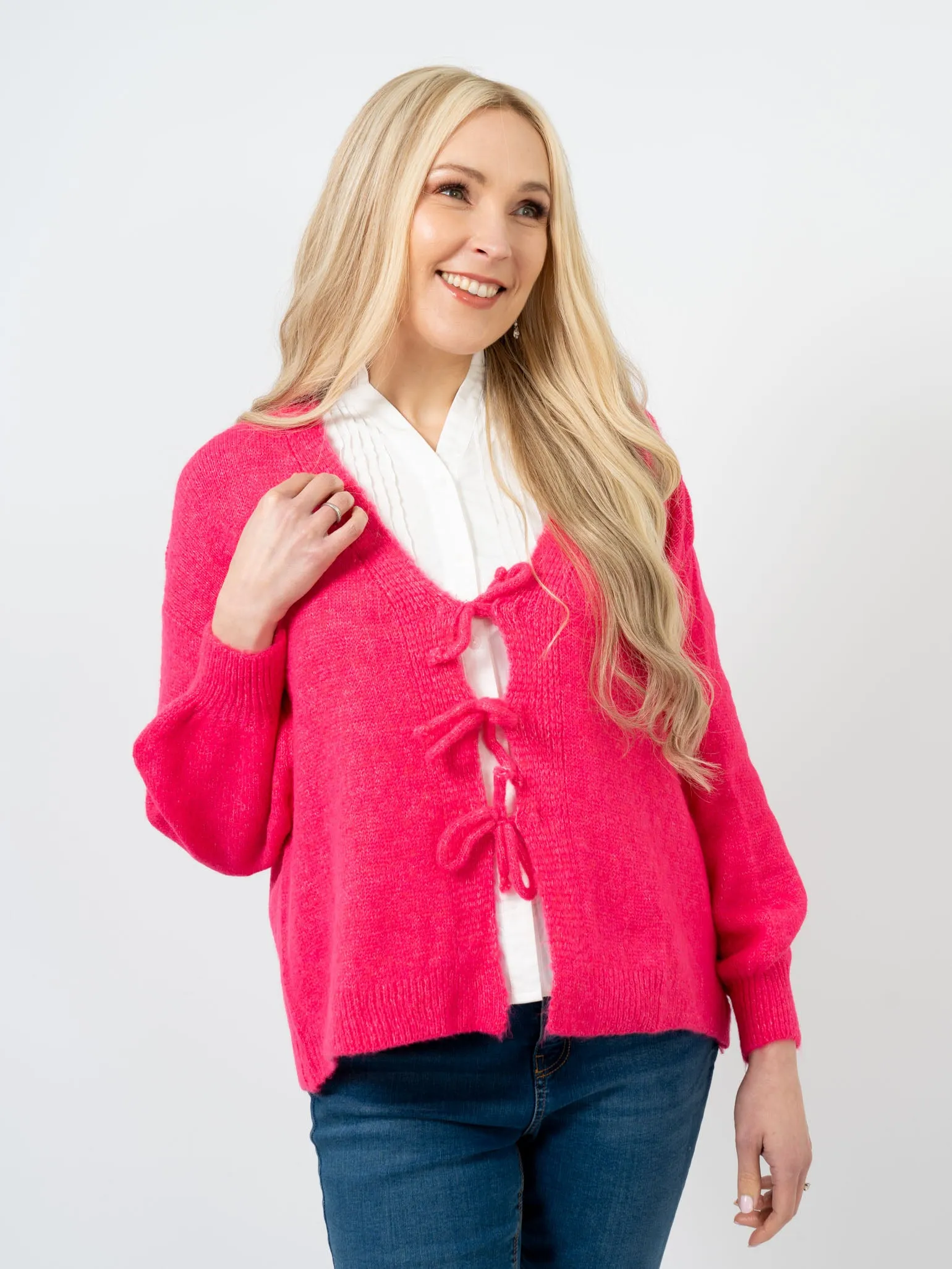 Cassidy Tie Front Wool Blend Cardigan - Fuchsia