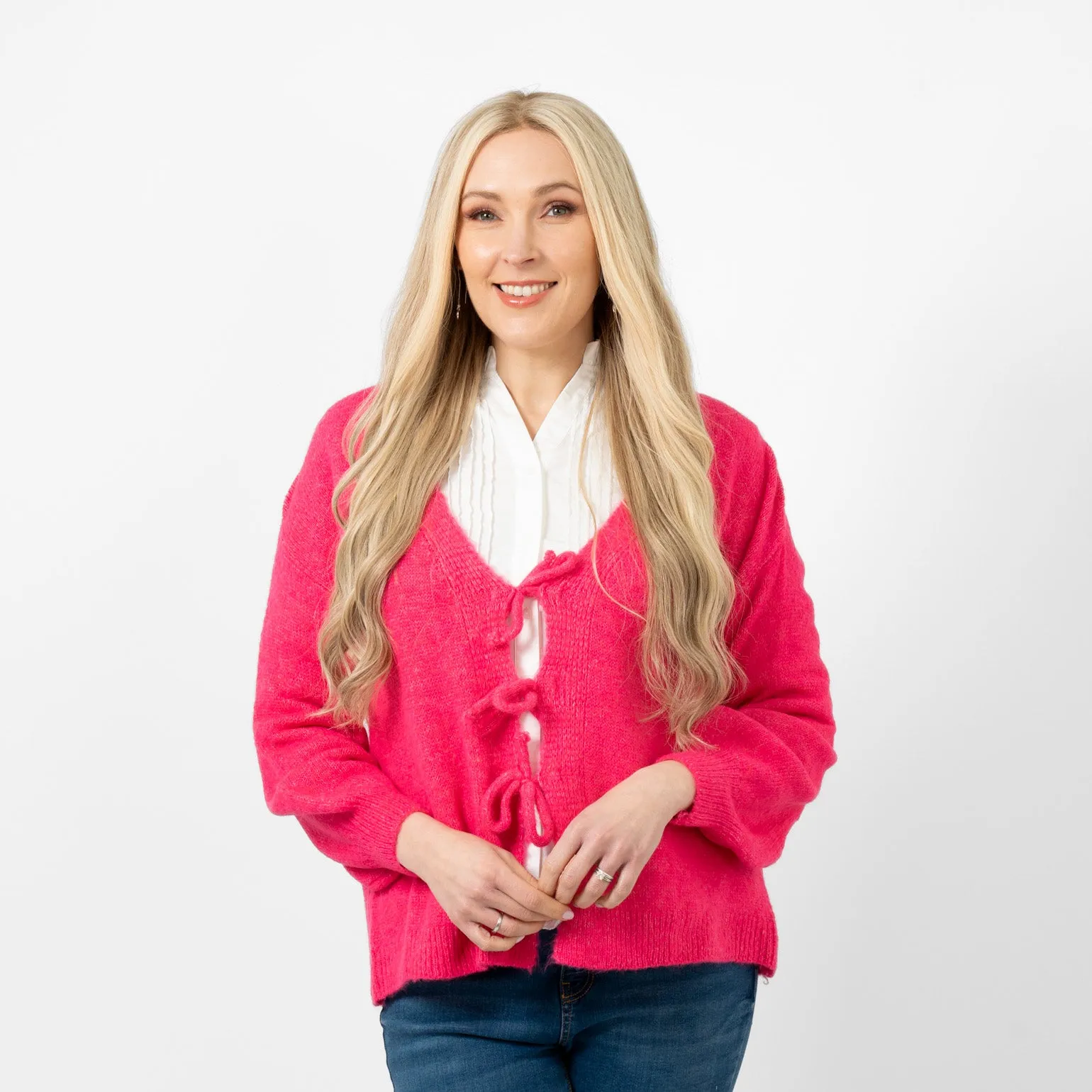 Cassidy Tie Front Wool Blend Cardigan - Fuchsia