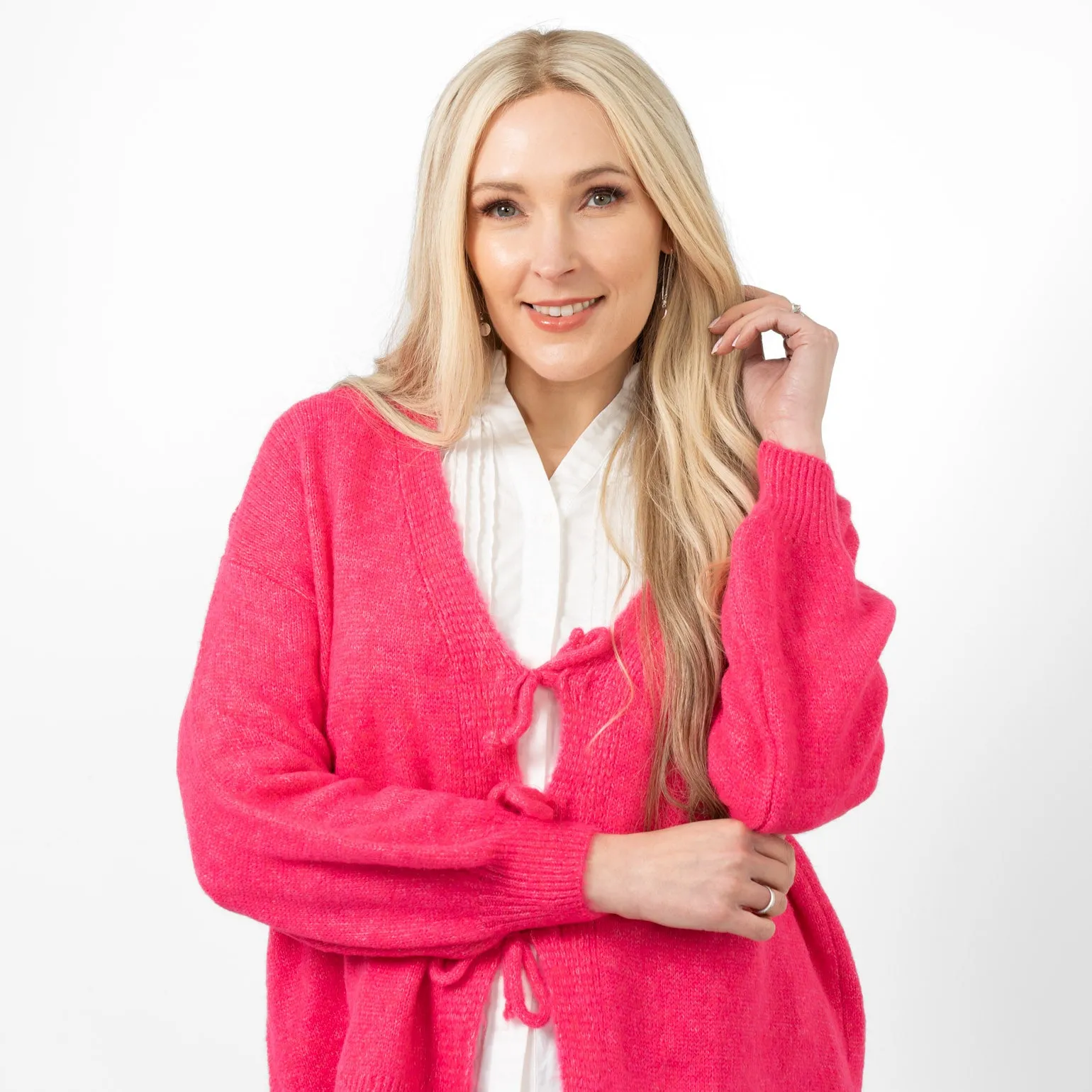 Cassidy Tie Front Wool Blend Cardigan - Fuchsia