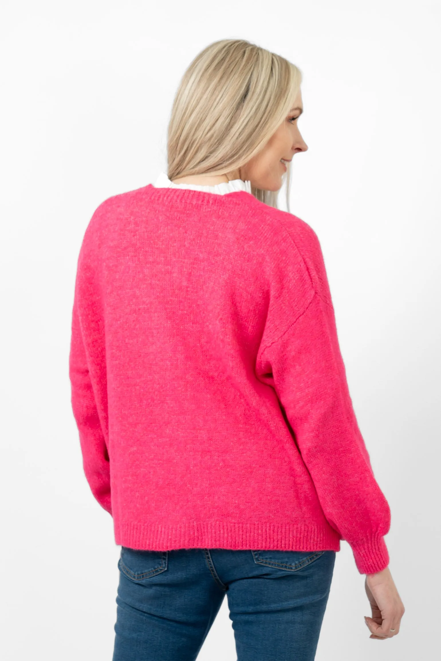 Cassidy Tie Front Wool Blend Cardigan - Fuchsia