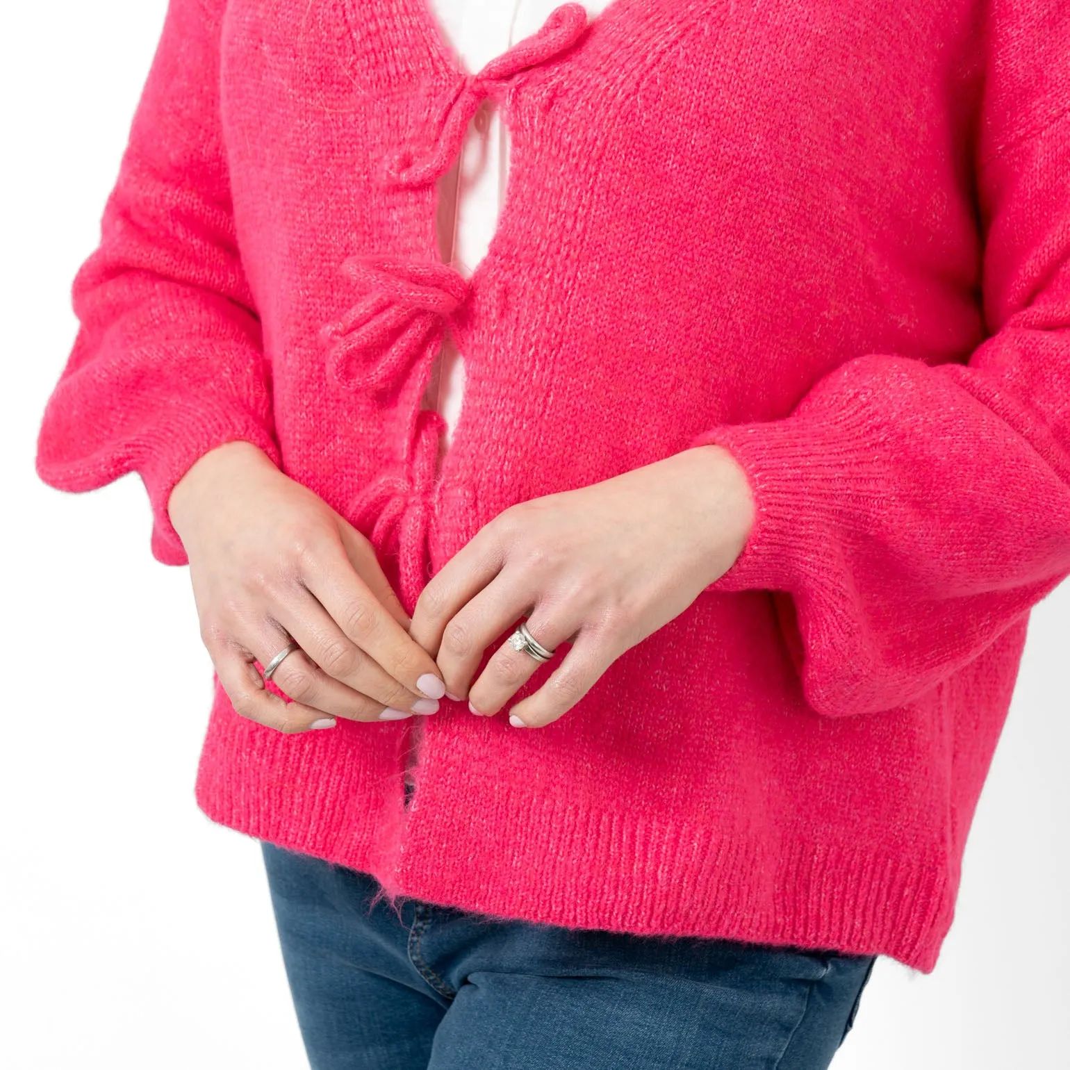 Cassidy Tie Front Wool Blend Cardigan - Fuchsia