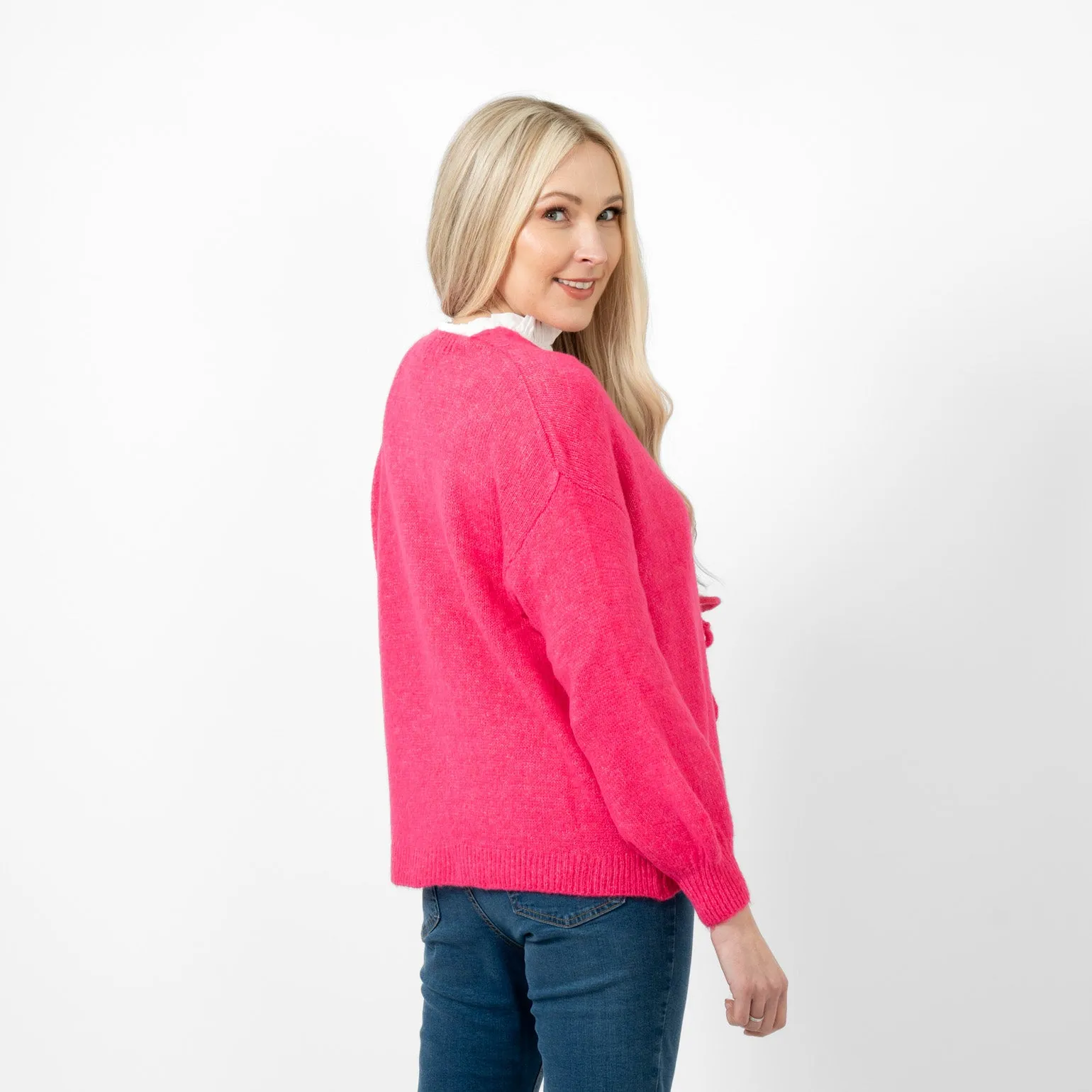 Cassidy Tie Front Wool Blend Cardigan - Fuchsia