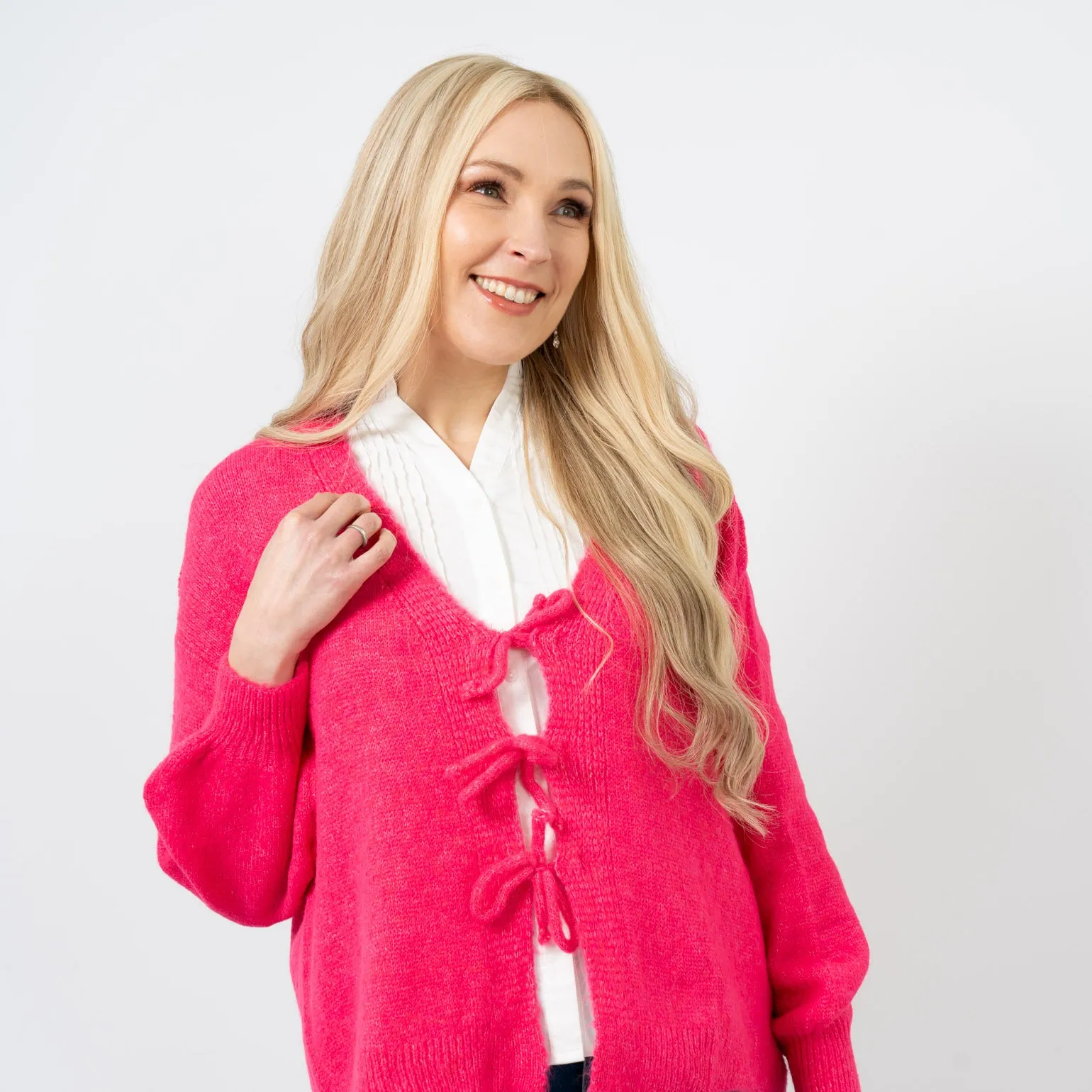 Cassidy Tie Front Wool Blend Cardigan - Fuchsia