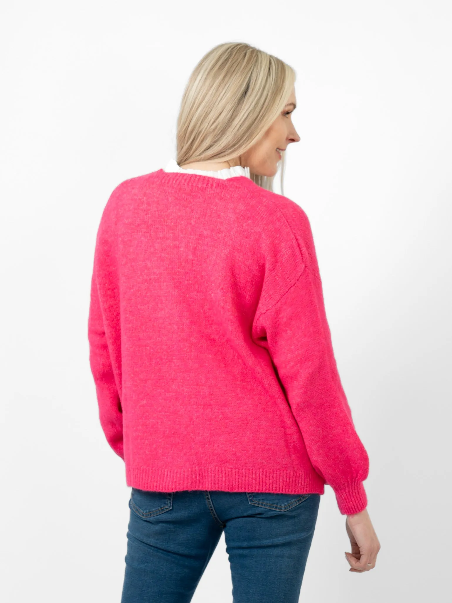 Cassidy Tie Front Wool Blend Cardigan - Fuchsia