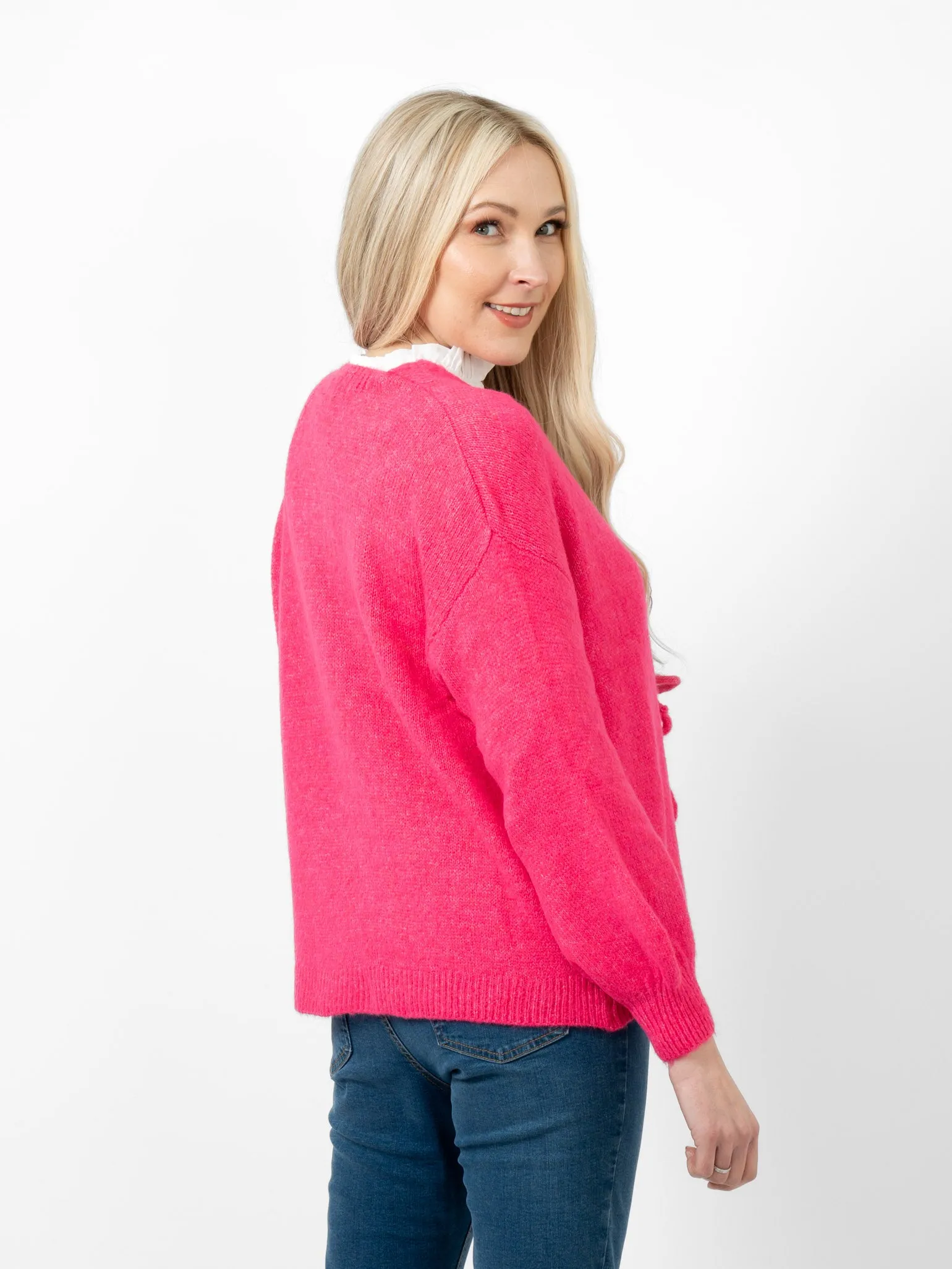 Cassidy Tie Front Wool Blend Cardigan - Fuchsia