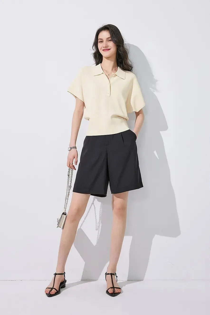 Casual Cinched Waist Short Sleeves Polo Shirt