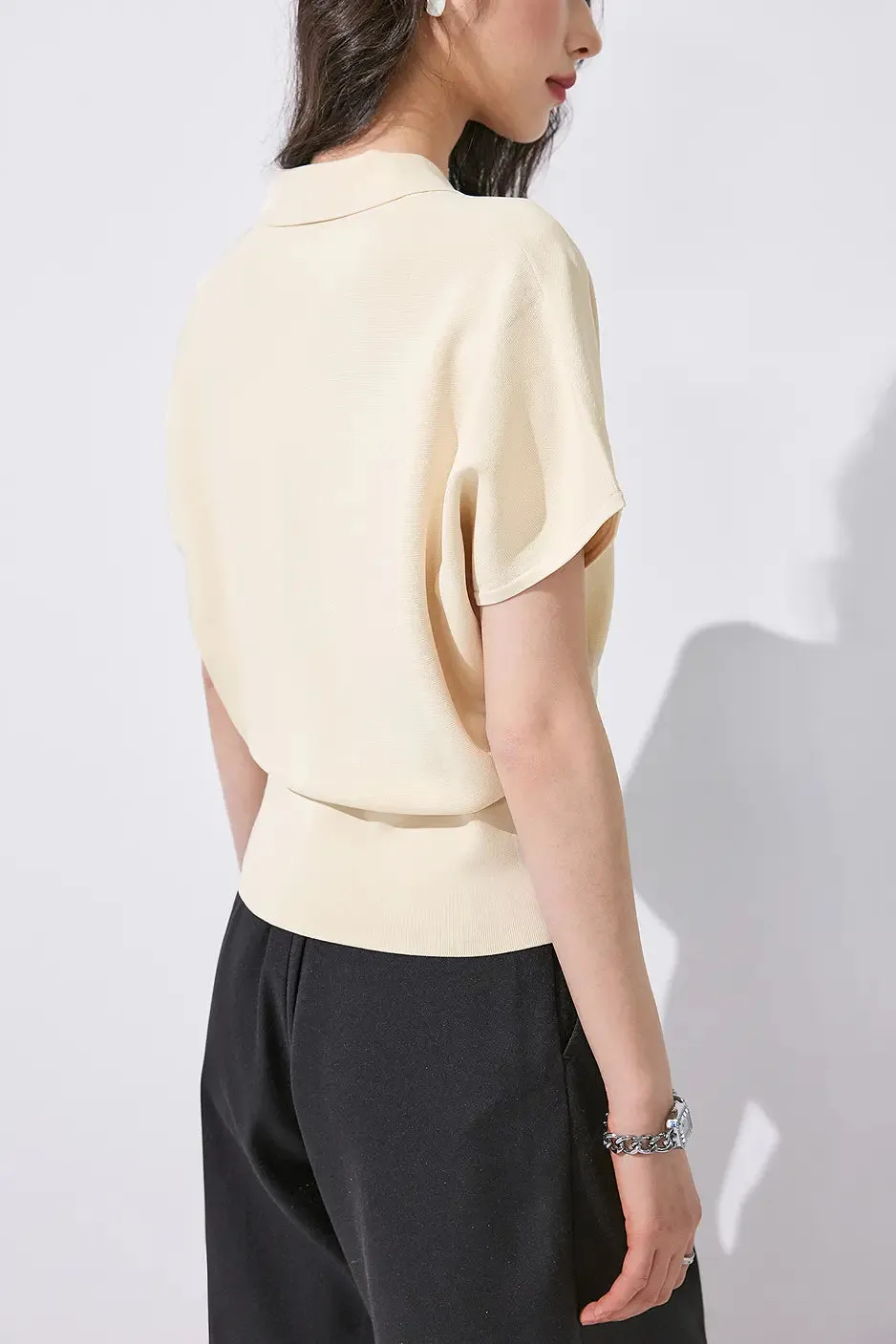 Casual Cinched Waist Short Sleeves Polo Shirt