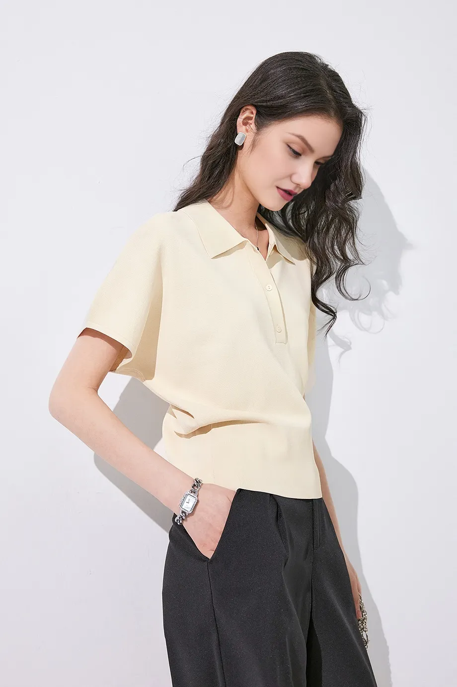 Casual Cinched Waist Short Sleeves Polo Shirt