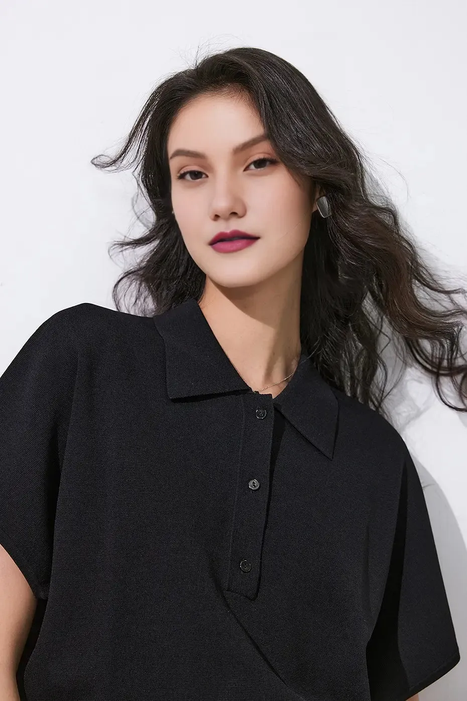 Casual Cinched Waist Short Sleeves Polo Shirt