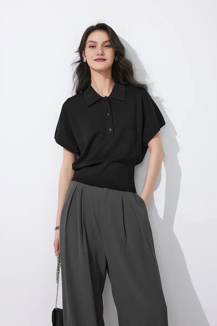 Casual Cinched Waist Short Sleeves Polo Shirt