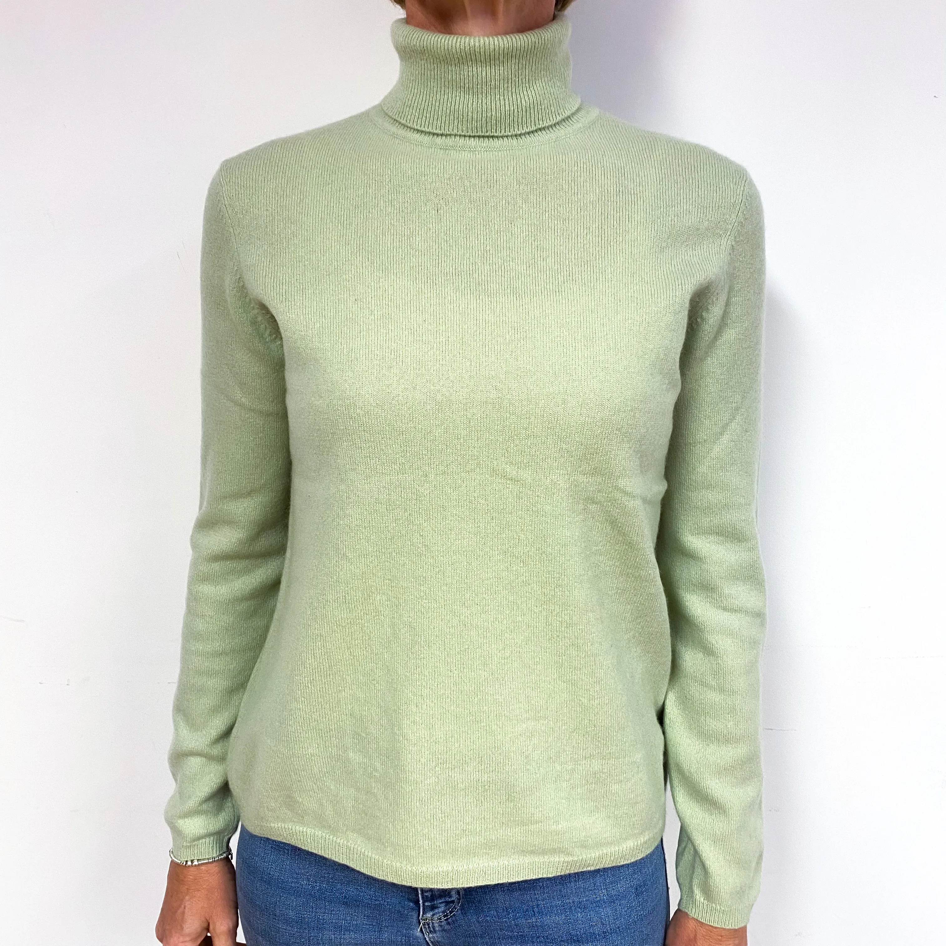 Chicory Green Cashmere Polo Neck Jumper Medium