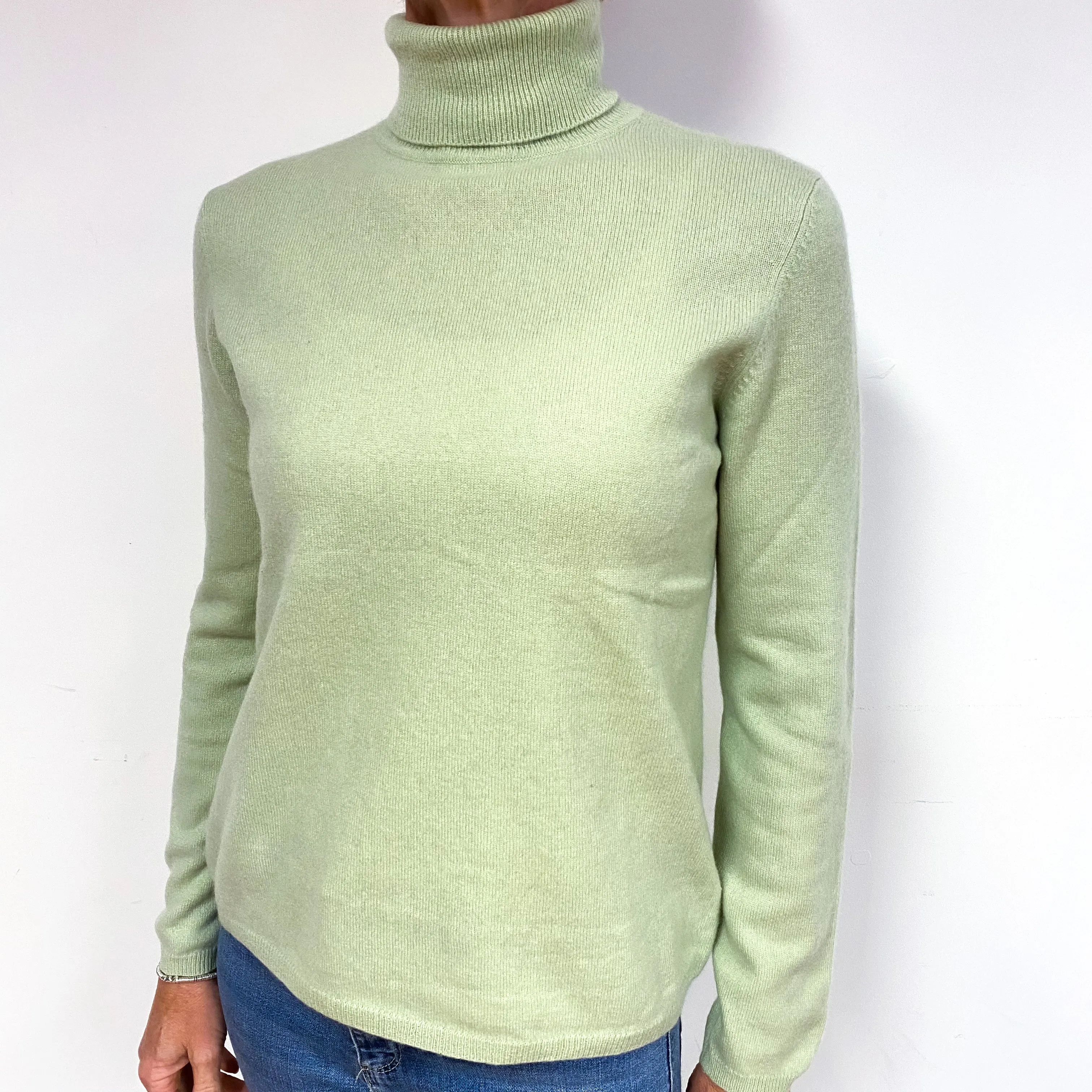Chicory Green Cashmere Polo Neck Jumper Medium