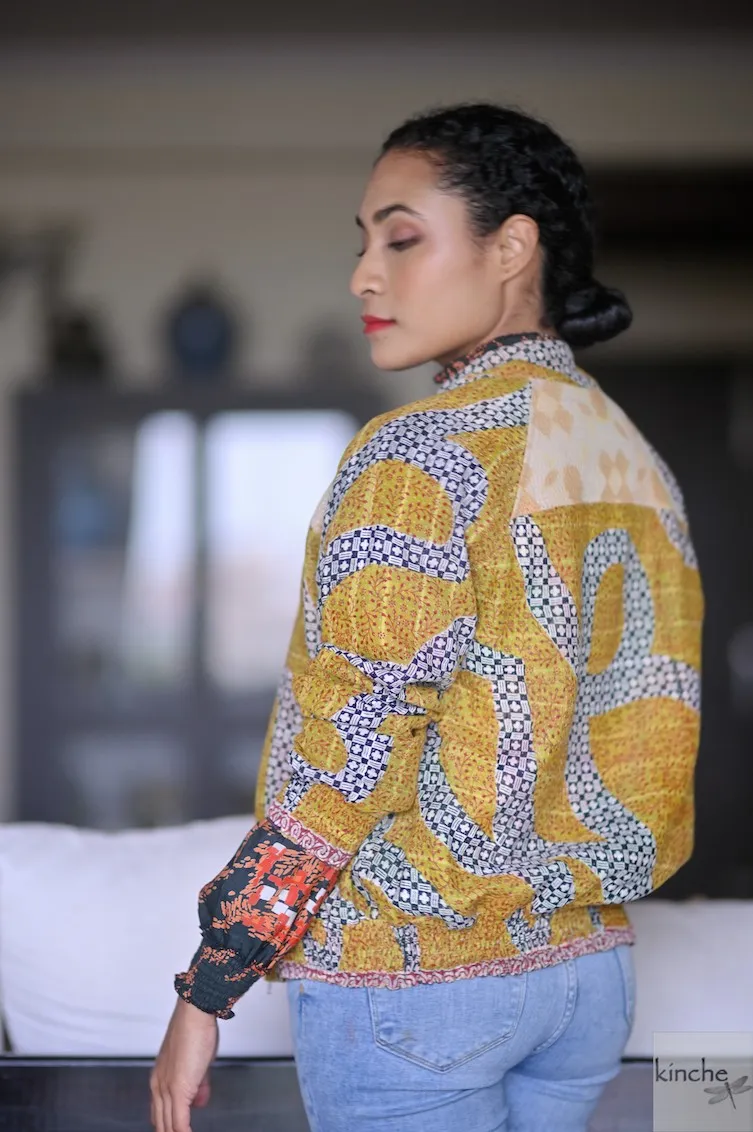Chloe, Size Small, Vintage Fabric, Hand Crafted Bomber Jacket in a Rare Print