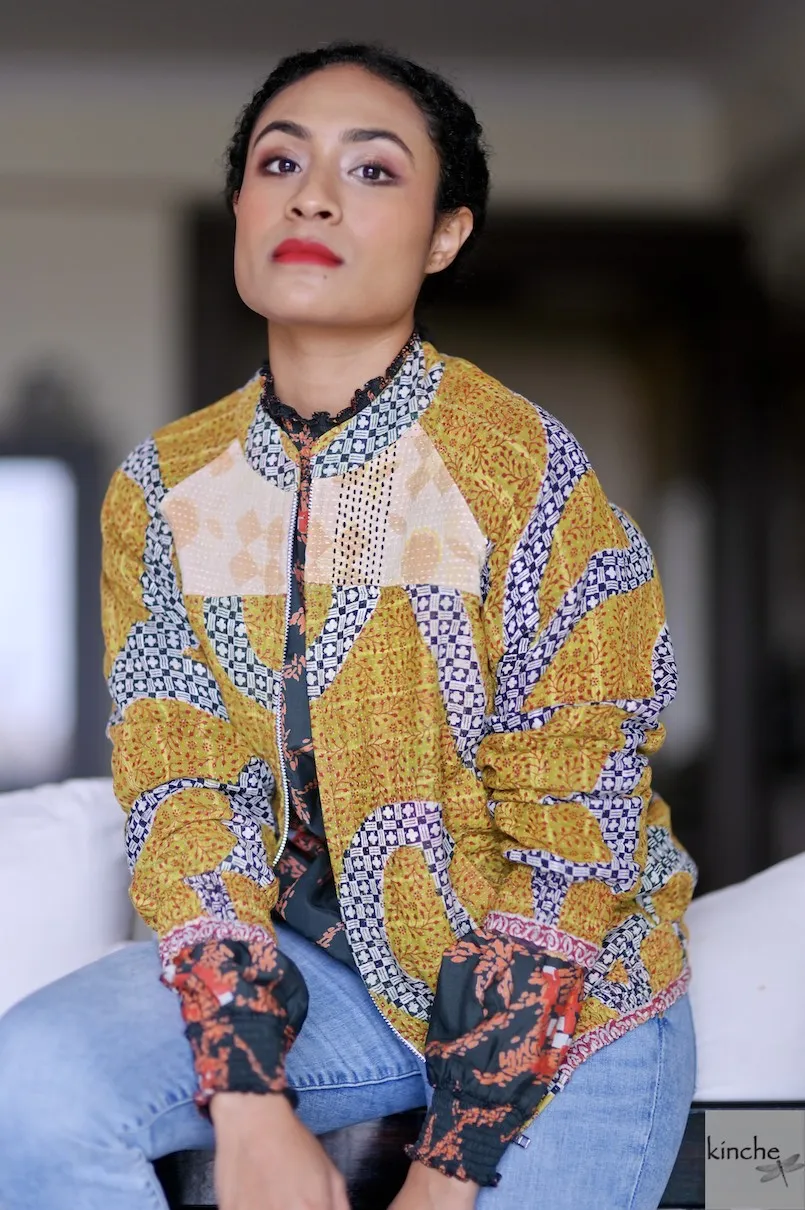 Chloe, Size Small, Vintage Fabric, Hand Crafted Bomber Jacket in a Rare Print