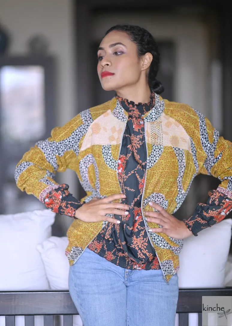 Chloe, Size Small, Vintage Fabric, Hand Crafted Bomber Jacket in a Rare Print
