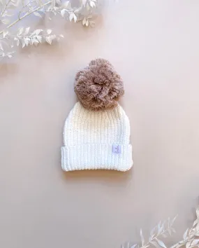 Chunky Knit Baby Hat | Ivory | Cocoa Pom Pom