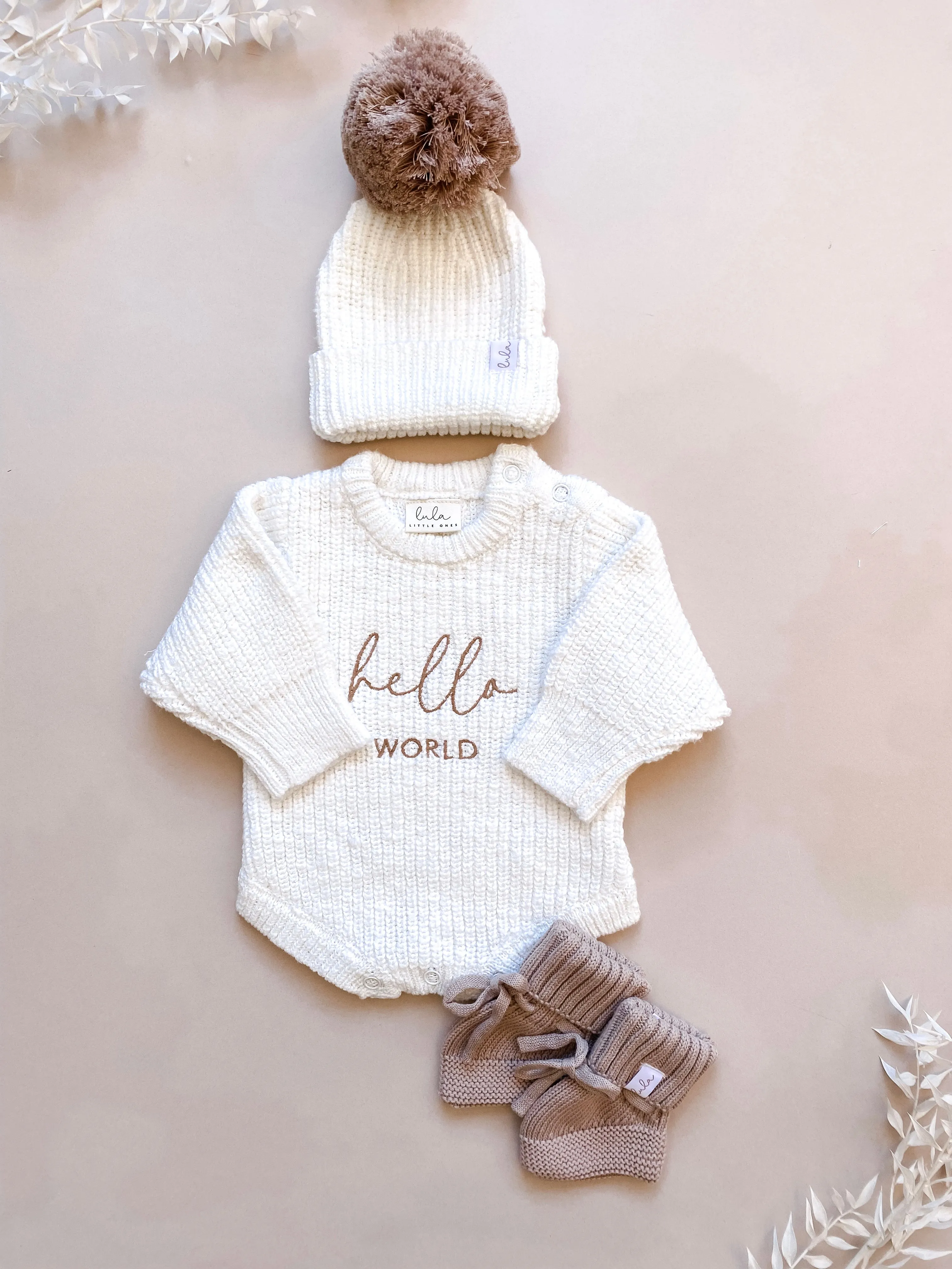 Chunky Knit Baby Hat | Ivory | Cocoa Pom Pom