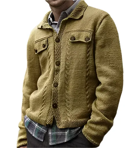Classic Men's Wool Cardigan Jacket with Chest Pockets