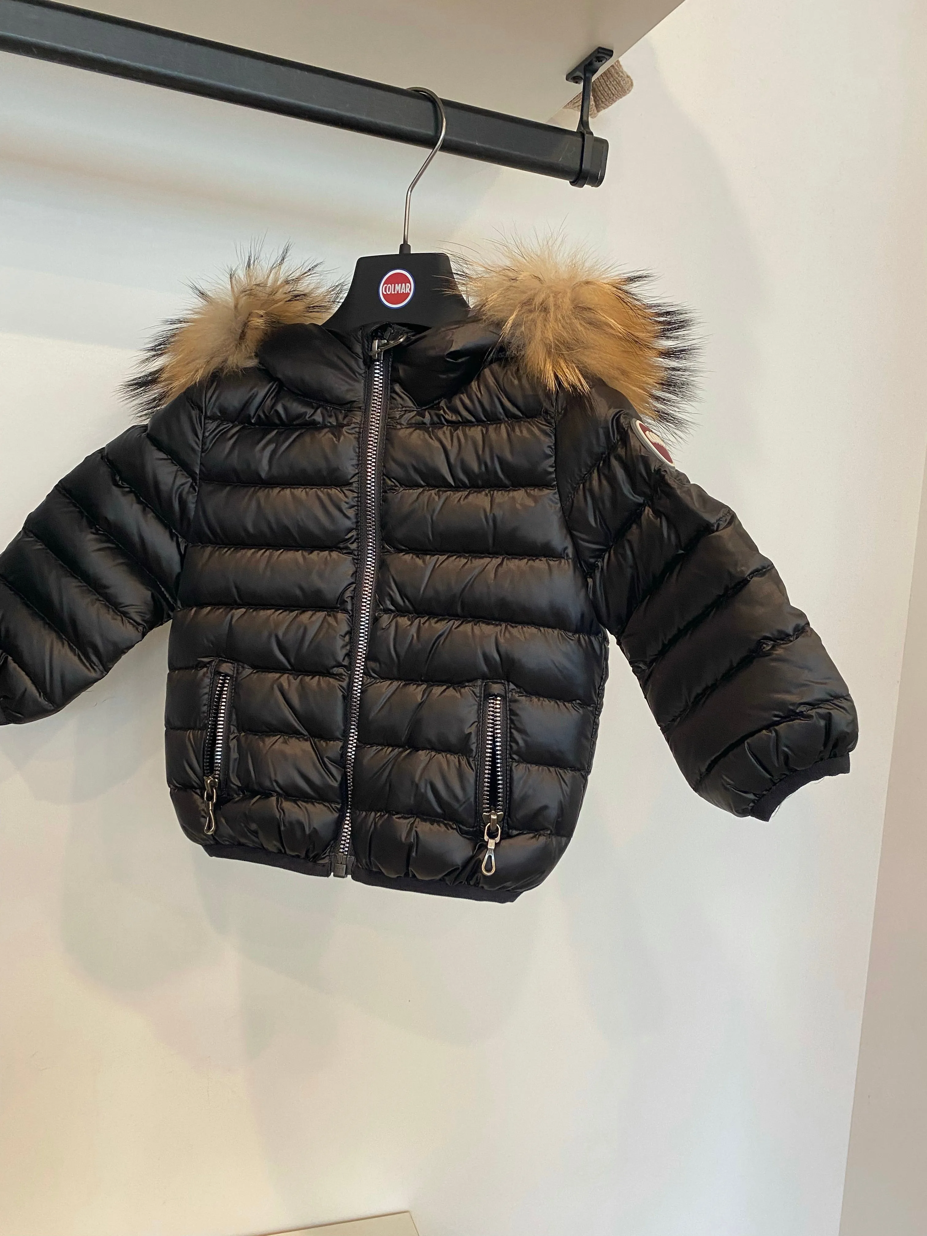 Colmar Black Baby Coat with Natural Fur Hood