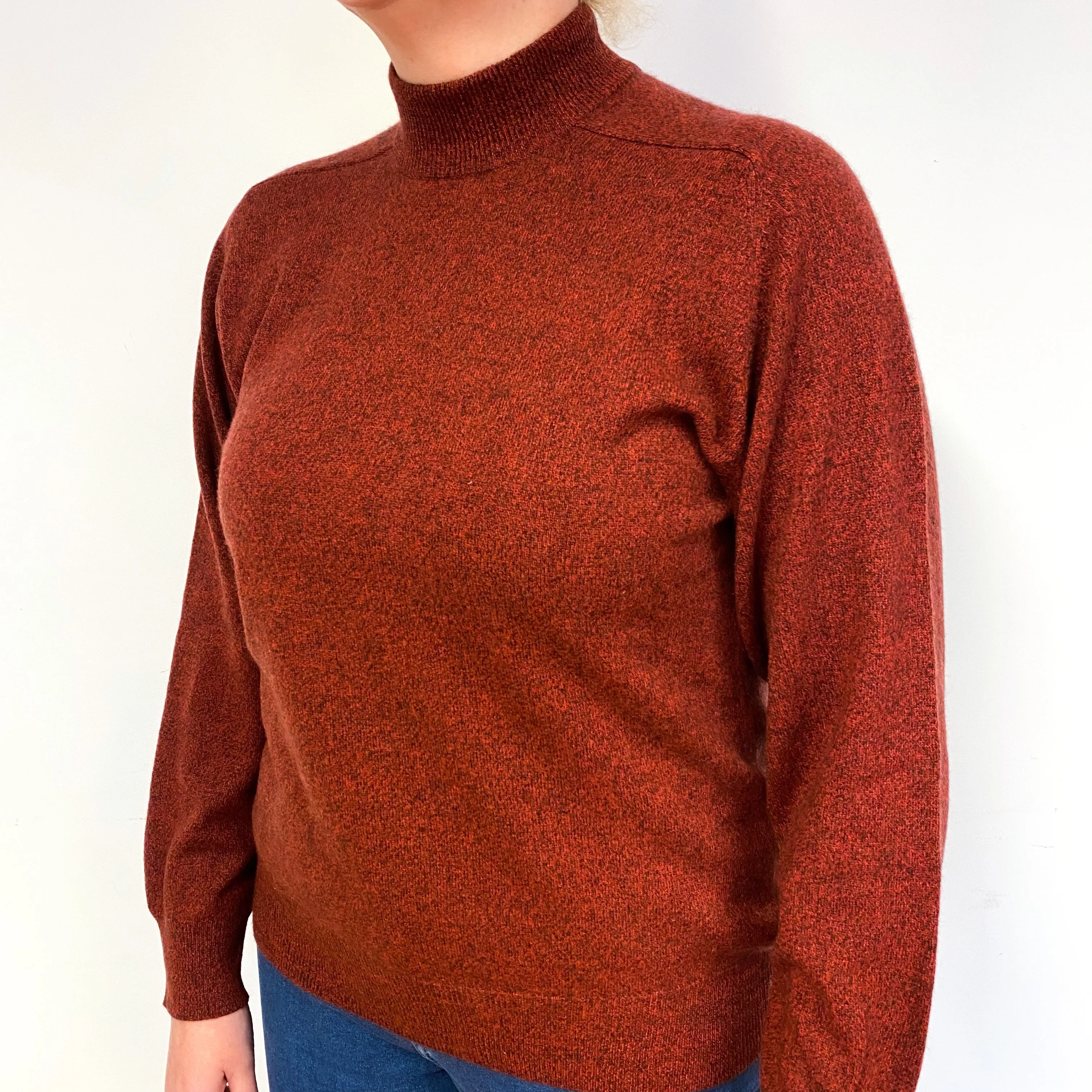 Deep Brick Red Marl Cashmere Turtle Neck Jumper Large