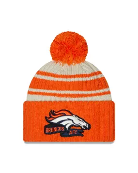Denver Broncos New Era 2022 Sideline - Sport Cuffed Pom Knit Hat - Cream/Orange