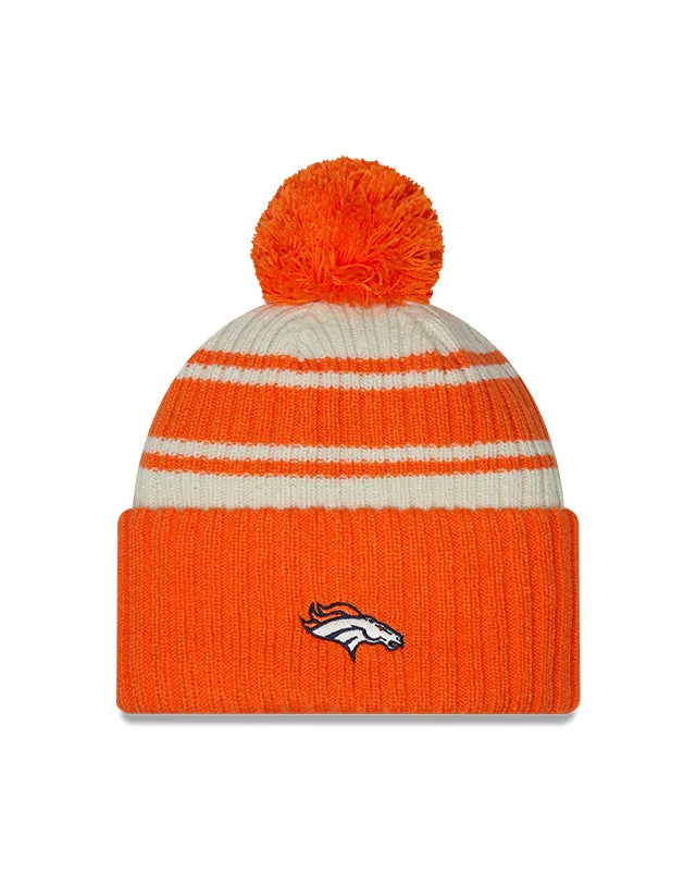 Denver Broncos New Era 2022 Sideline - Sport Cuffed Pom Knit Hat - Cream/Orange