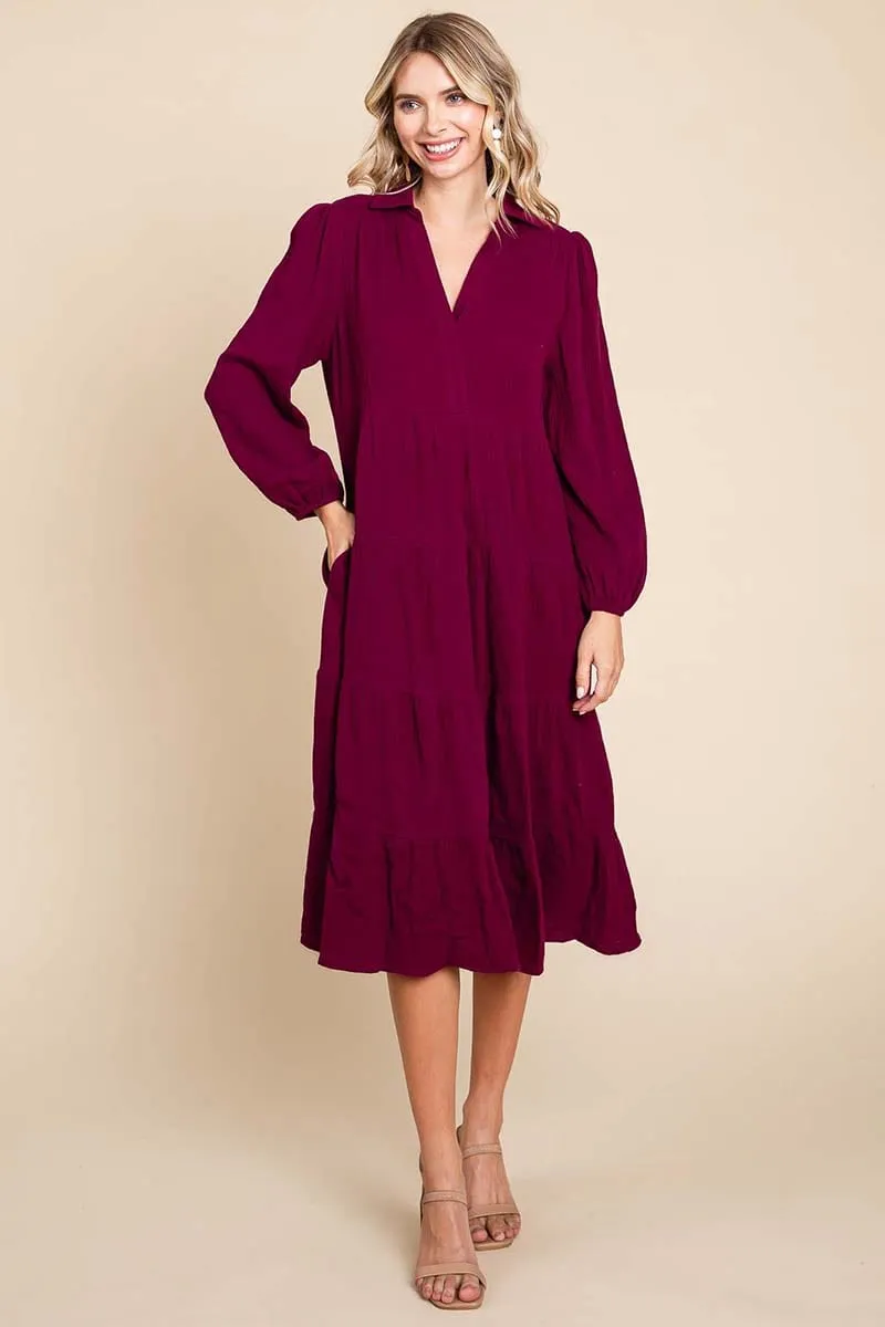 Double Gauze Layered Cotton Midi Shirt Dress