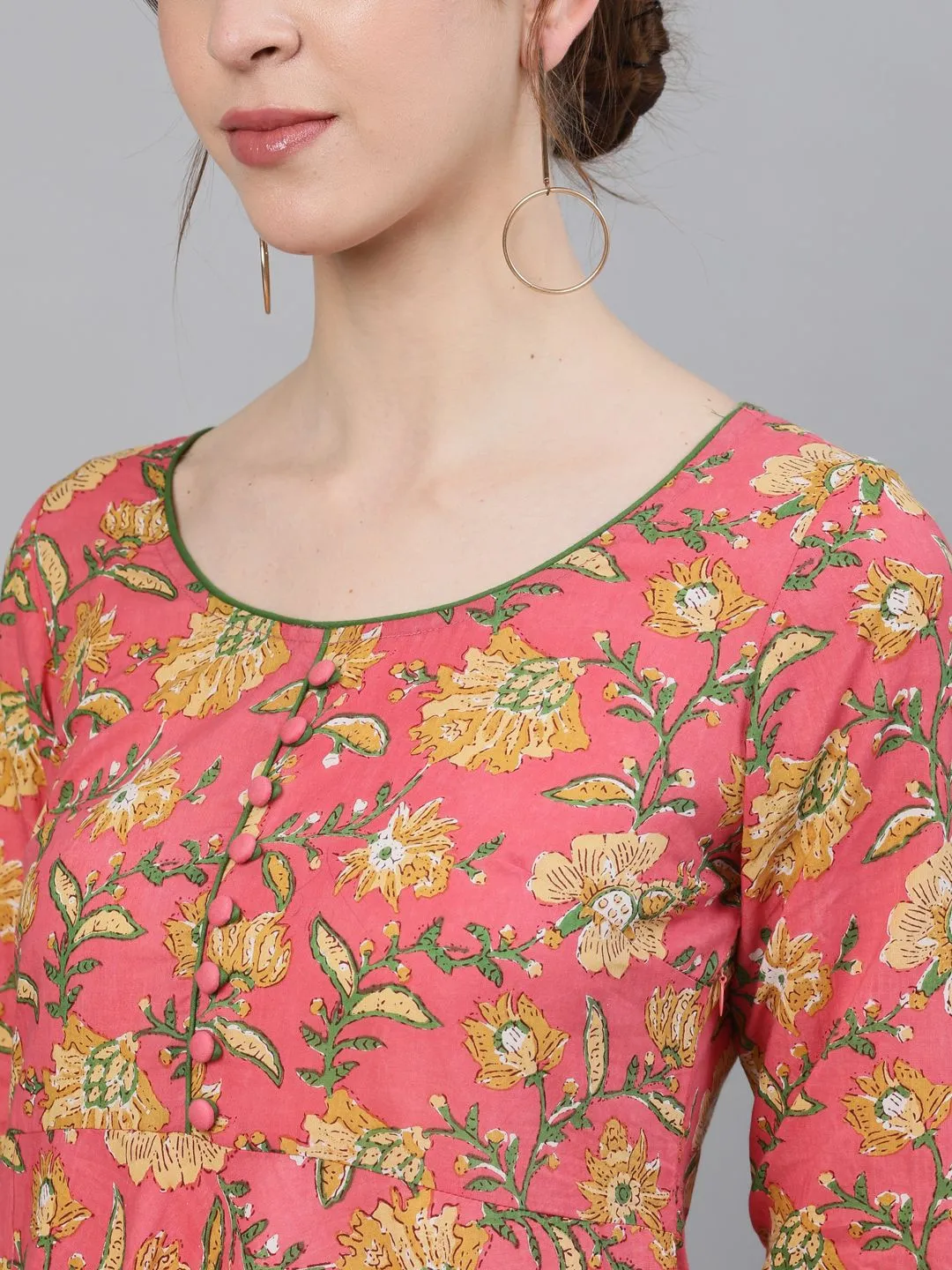 DRESS - Pink Floral Printed Flared Maxi Dress