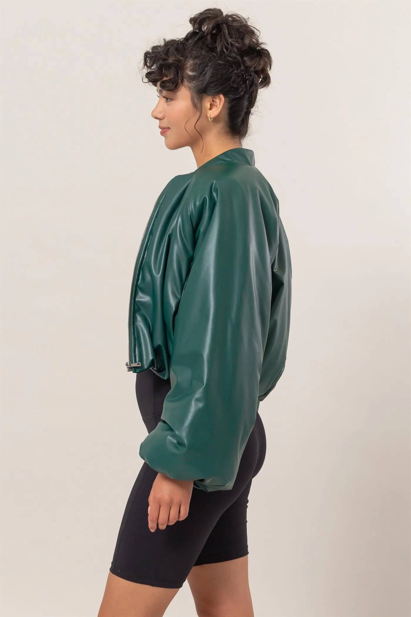 DZ24E970-Leather Puffer Bomber Jacket